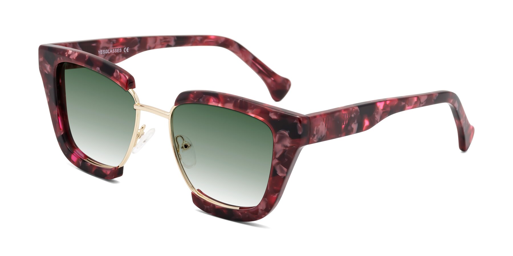 Angle of Yews in Wineberry Tortoise-Gold with Green Gradient Lenses