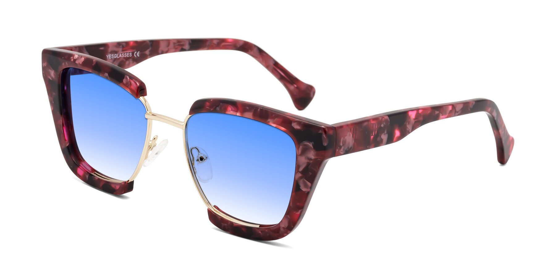 Angle of Yews in Wineberry Tortoise-Gold with Blue Gradient Lenses