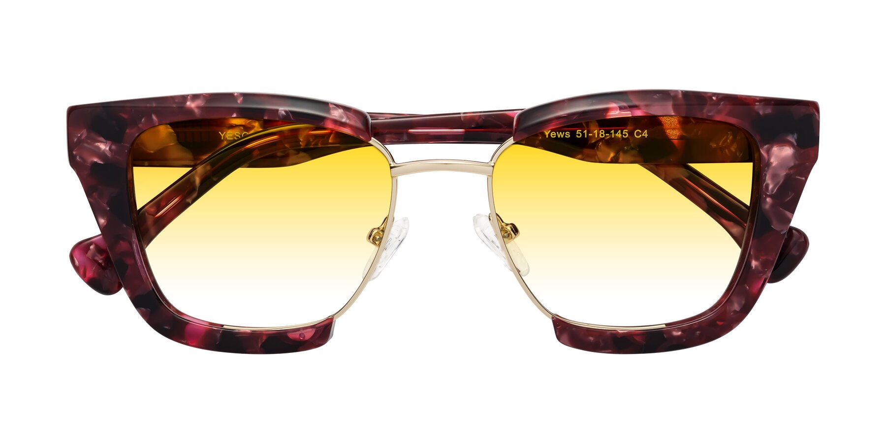 Folded Front of Yews in Wineberry Tortoise-Gold with Yellow Gradient Lenses