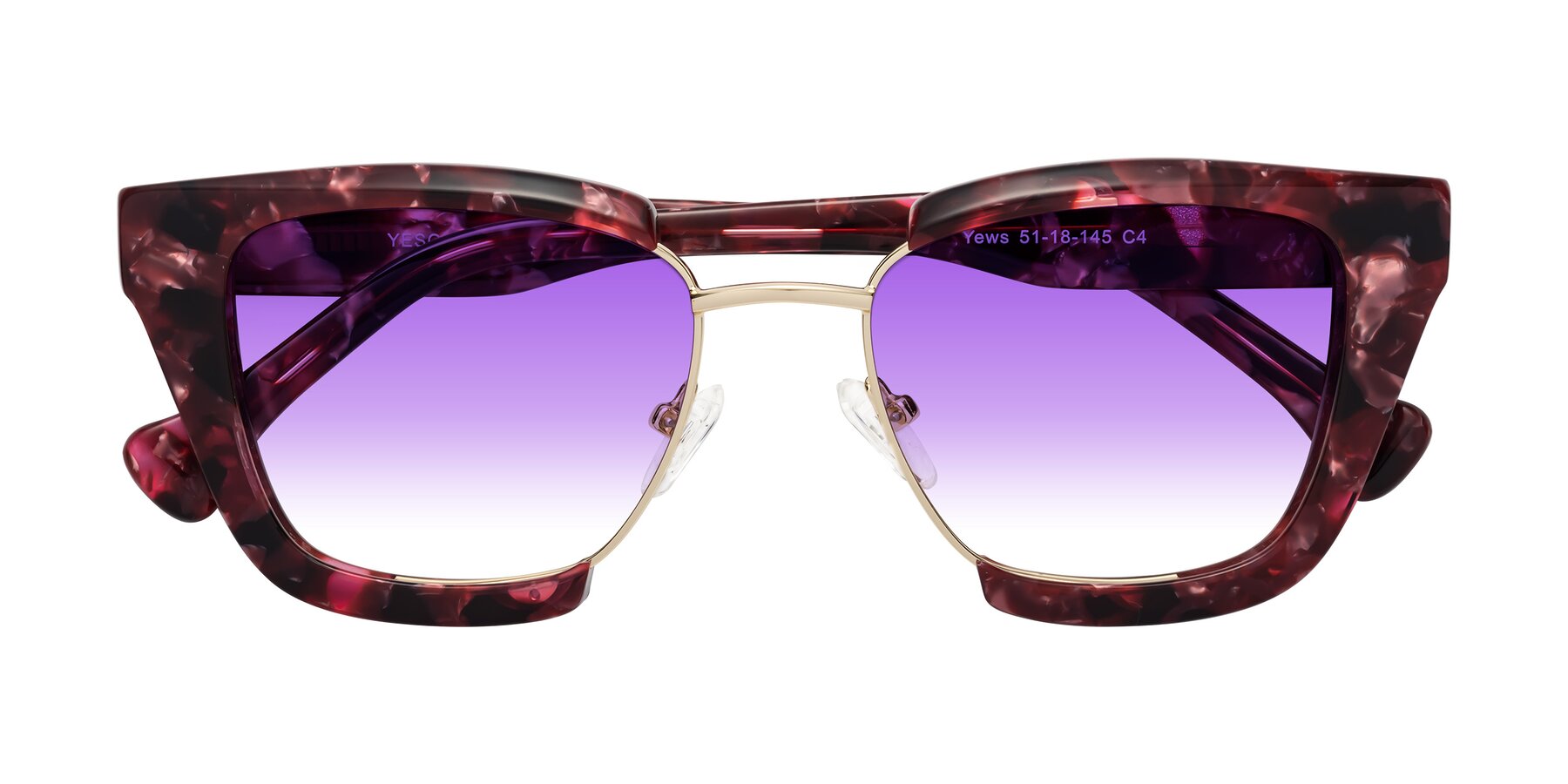 Folded Front of Yews in Wineberry Tortoise-Gold with Purple Gradient Lenses