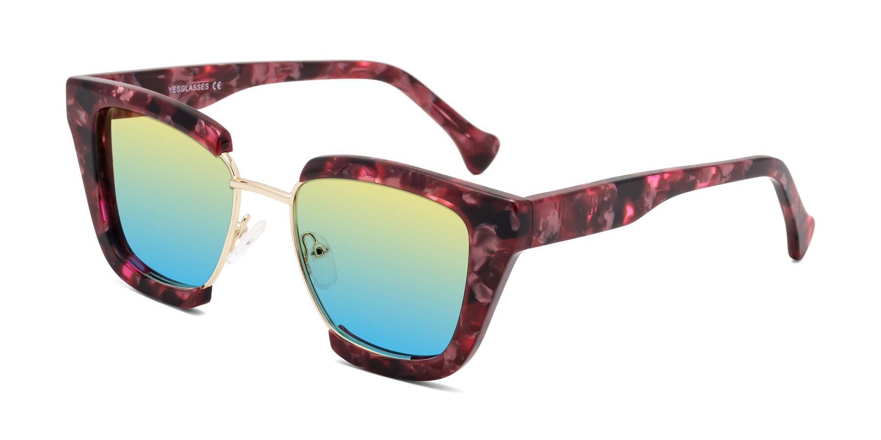 Angle of Yews in Wineberry Tortoise-Gold with Yellow / Blue Gradient Lenses