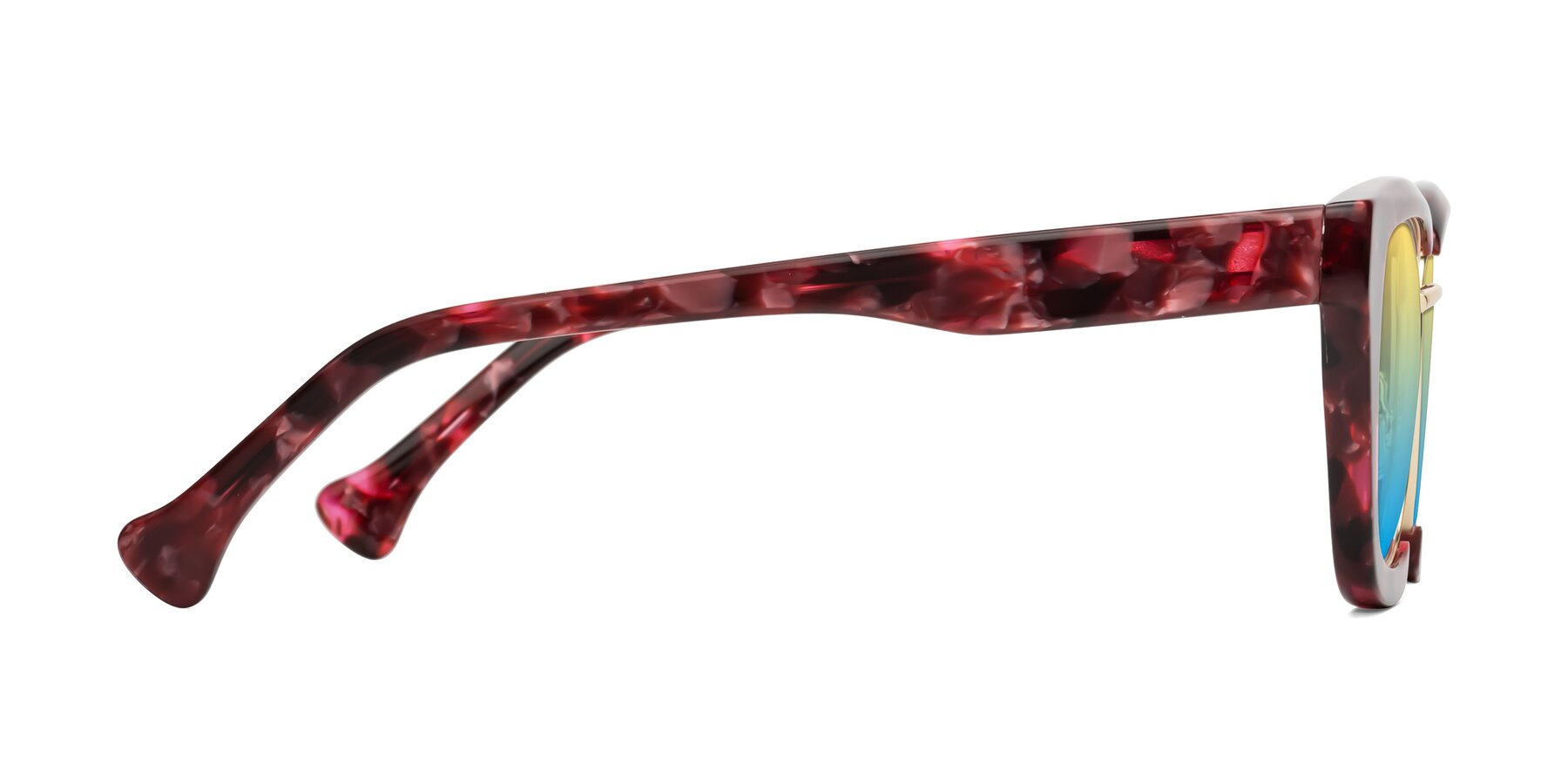 Side of Yews in Wineberry Tortoise-Gold with Yellow / Blue Gradient Lenses