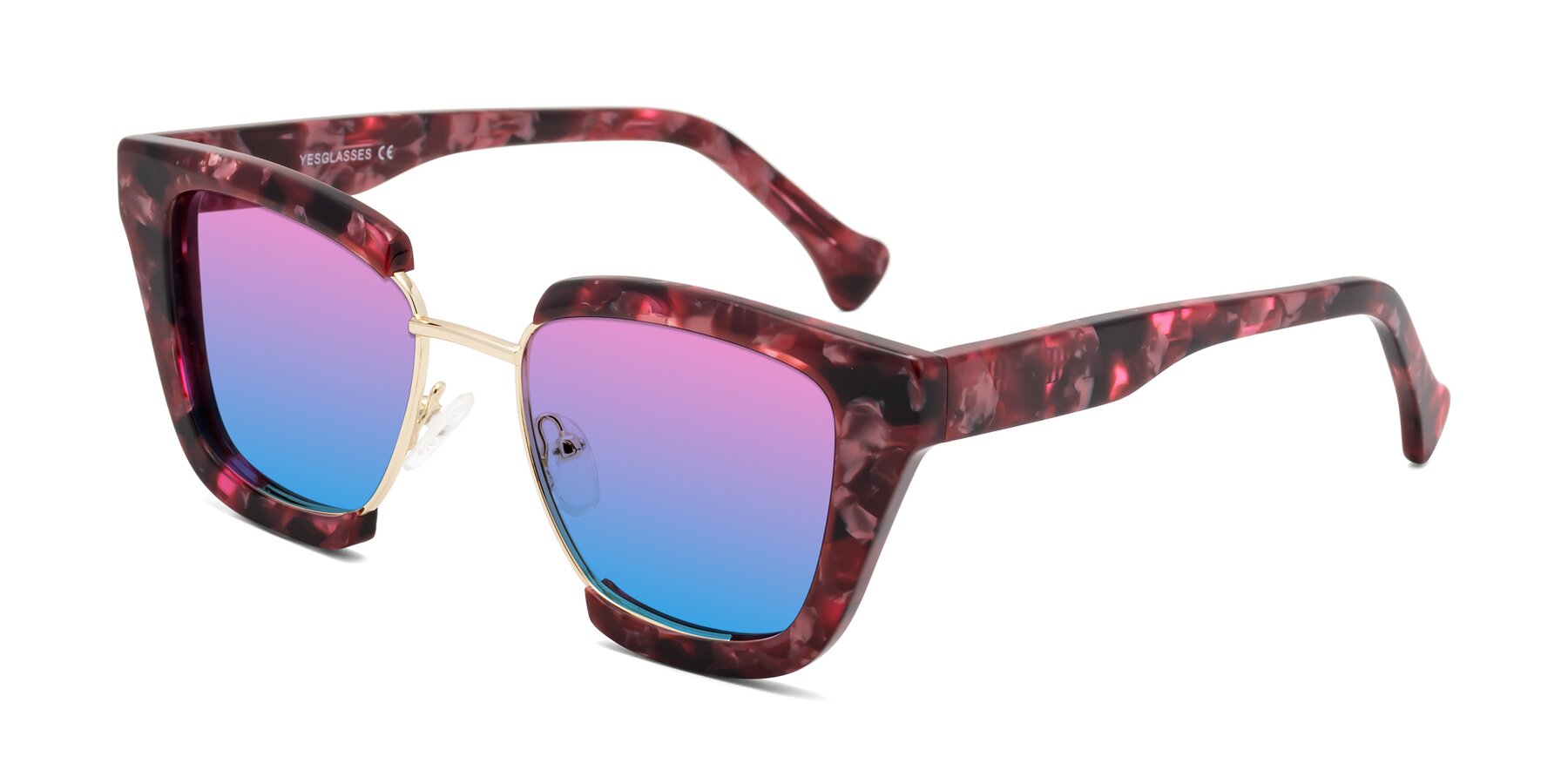 Angle of Yews in Wineberry Tortoise-Gold with Pink / Blue Gradient Lenses