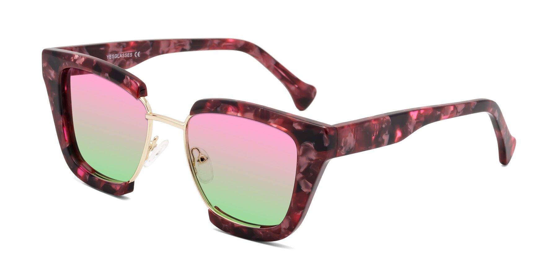 Angle of Yews in Wineberry Tortoise-Gold with Pink / Green Gradient Lenses