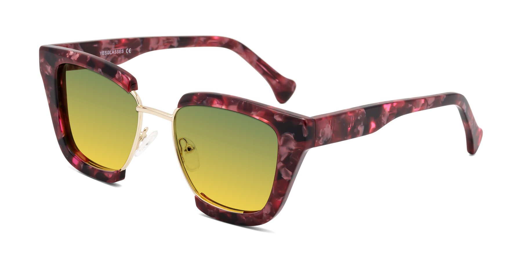 Angle of Yews in Wineberry Tortoise-Gold with Green / Yellow Gradient Lenses