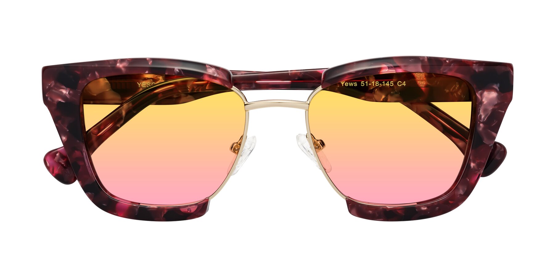 Folded Front of Yews in Wineberry Tortoise-Gold with Yellow / Pink Gradient Lenses