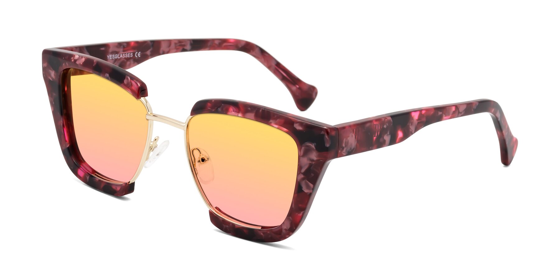 Angle of Yews in Wineberry Tortoise-Gold with Yellow / Pink Gradient Lenses