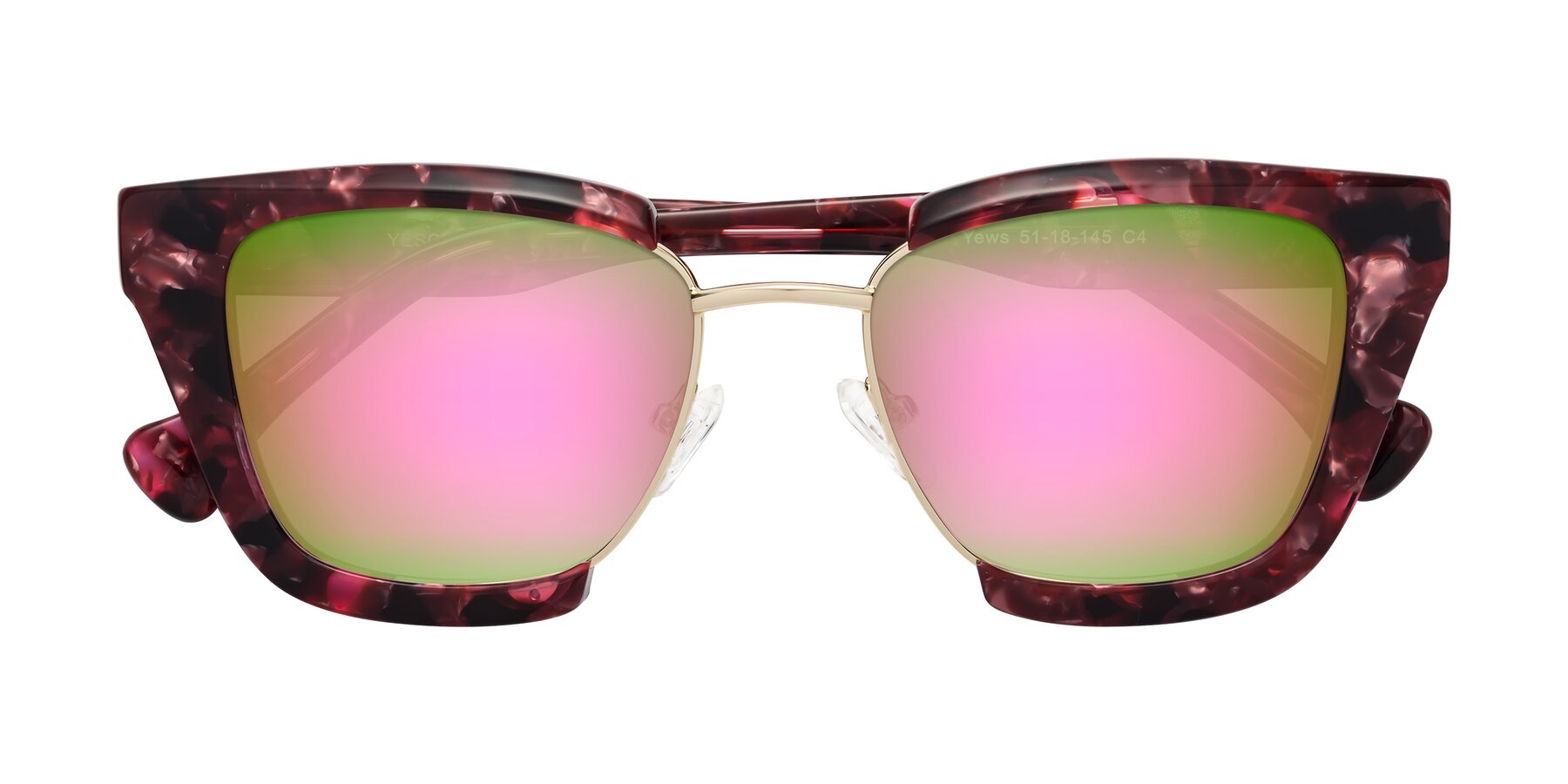 Folded Front of Yews in Wineberry Tortoise-Gold with Pink Mirrored Lenses