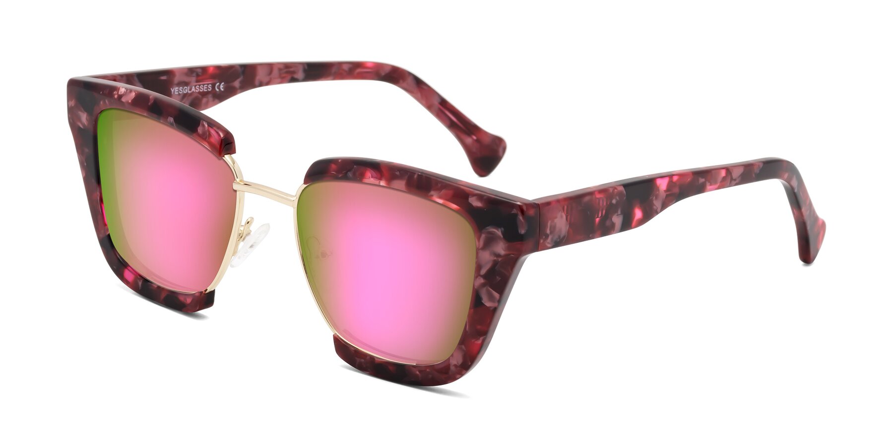 Angle of Yews in Wineberry Tortoise-Gold with Pink Mirrored Lenses