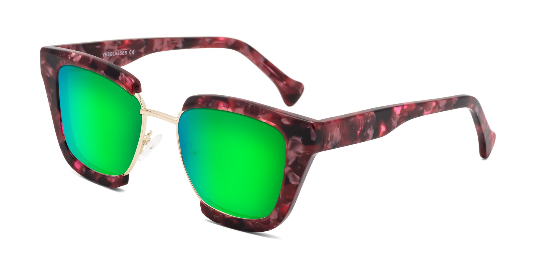 Angle of Yews in Wineberry Tortoise-Gold with Green Mirrored Lenses