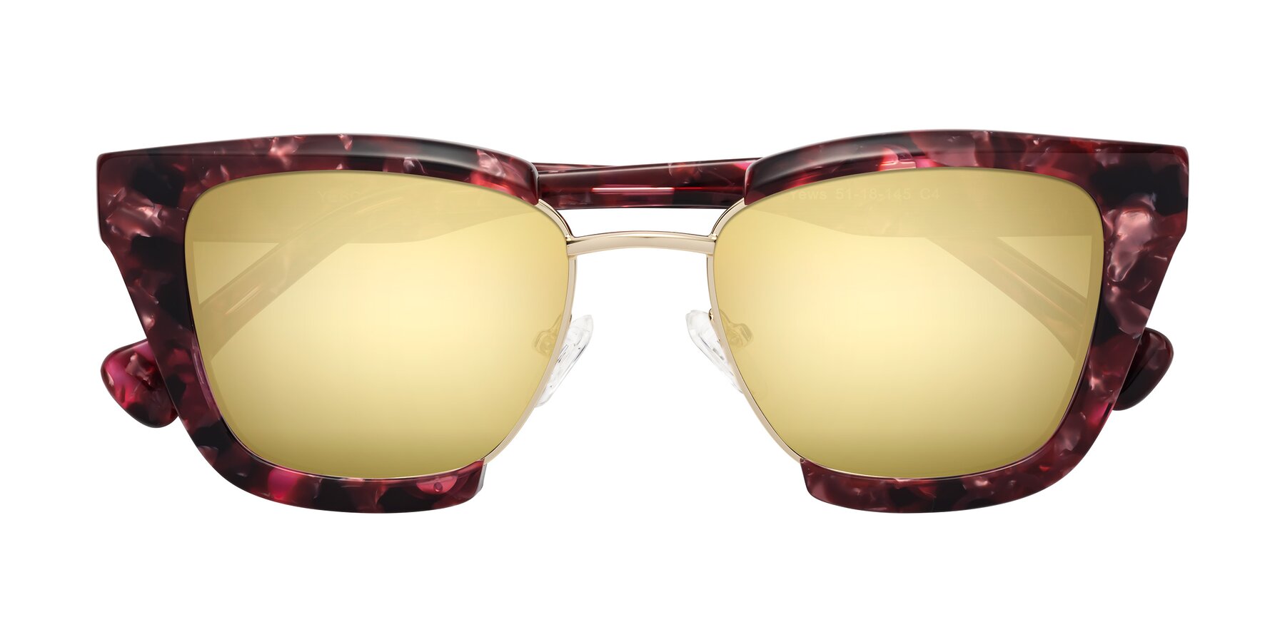 Folded Front of Yews in Wineberry Tortoise-Gold with Gold Mirrored Lenses