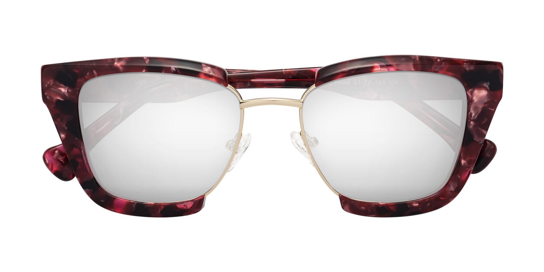 Folded Front of Yews in Wineberry Tortoise-Gold with Silver Mirrored Lenses