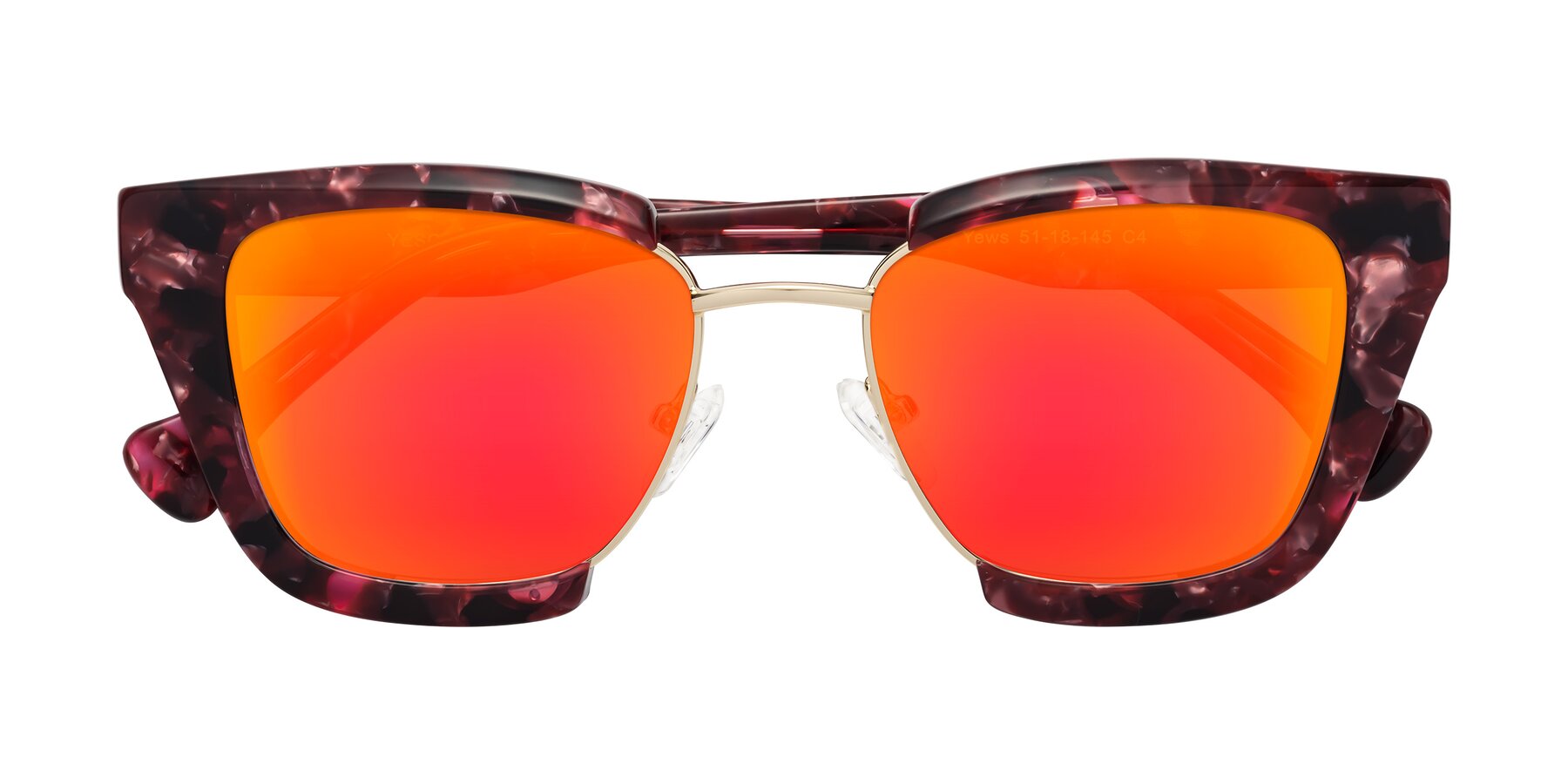 Folded Front of Yews in Wineberry Tortoise-Gold with Red Gold Mirrored Lenses