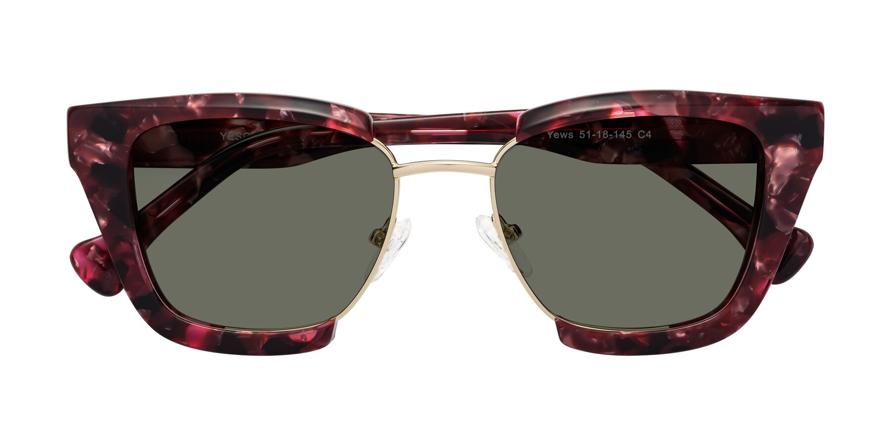 Folded Front of Yews in Wineberry Tortoise-Gold with Gray Polarized Lenses