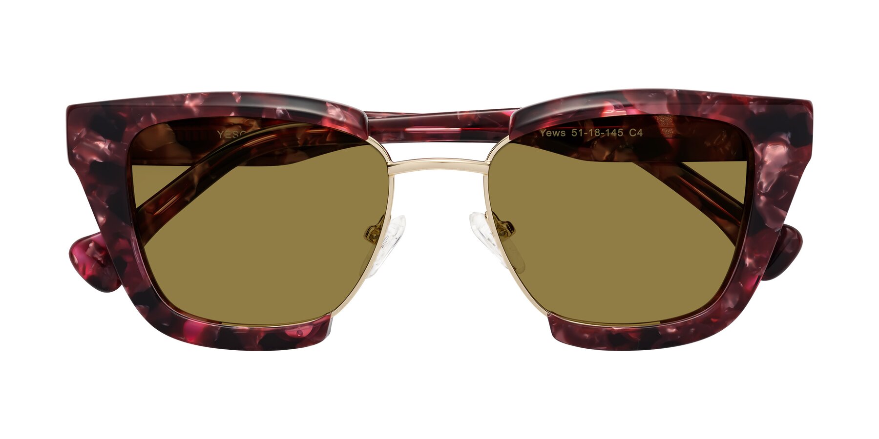 Folded Front of Yews in Wineberry Tortoise-Gold with Brown Polarized Lenses