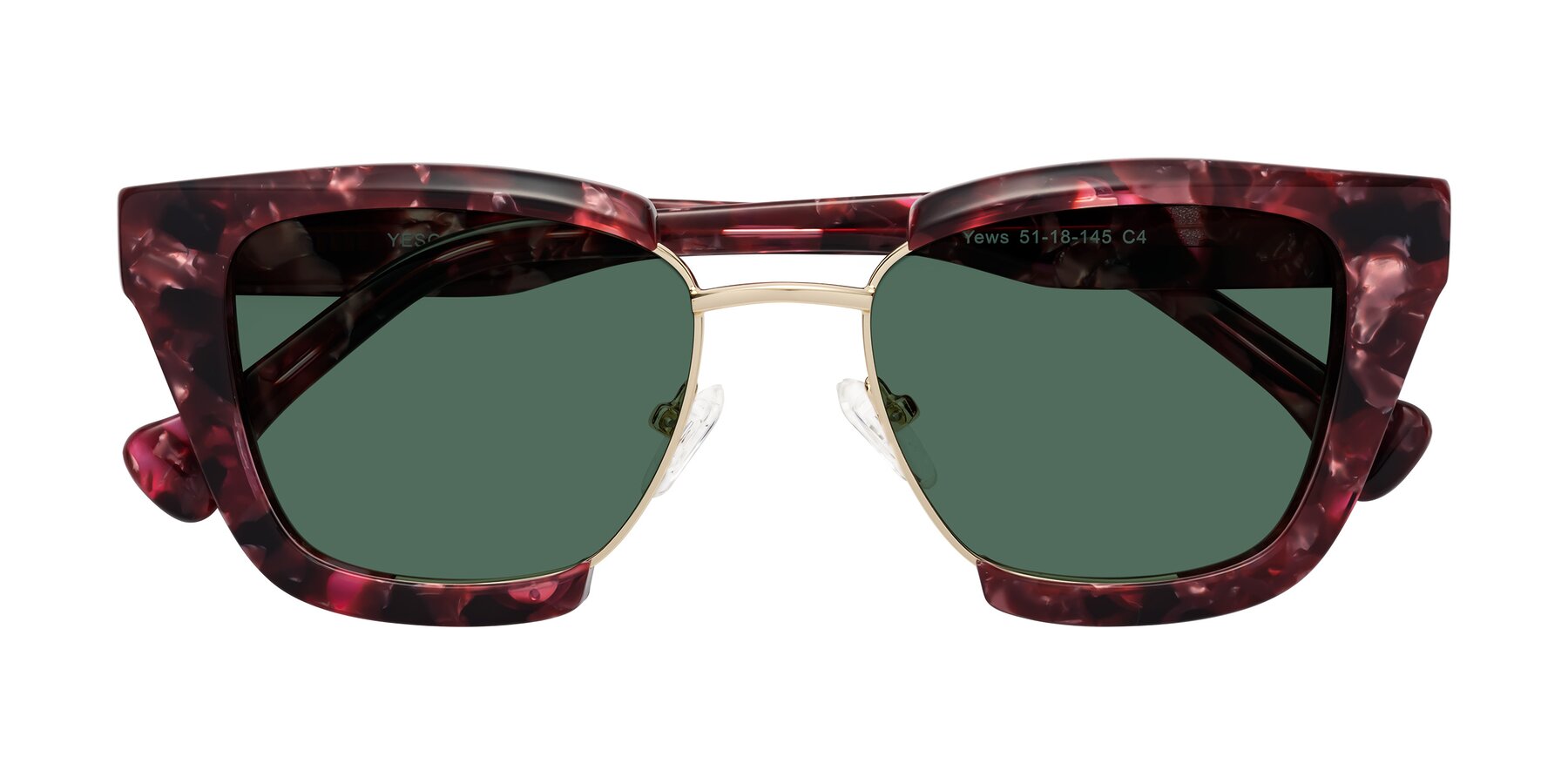 Folded Front of Yews in Wineberry Tortoise-Gold with Green Polarized Lenses