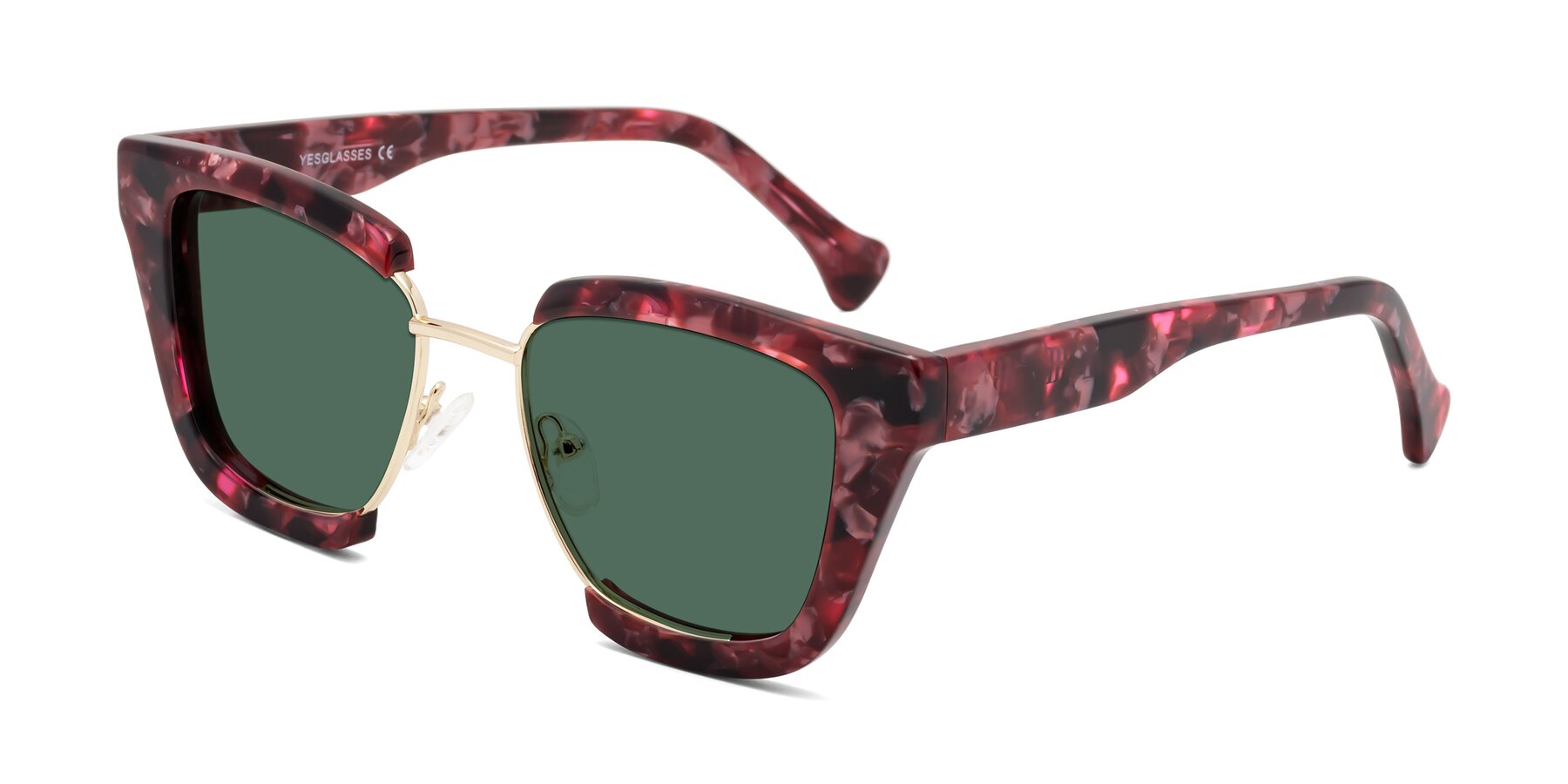 Angle of Yews in Wineberry Tortoise-Gold with Green Polarized Lenses