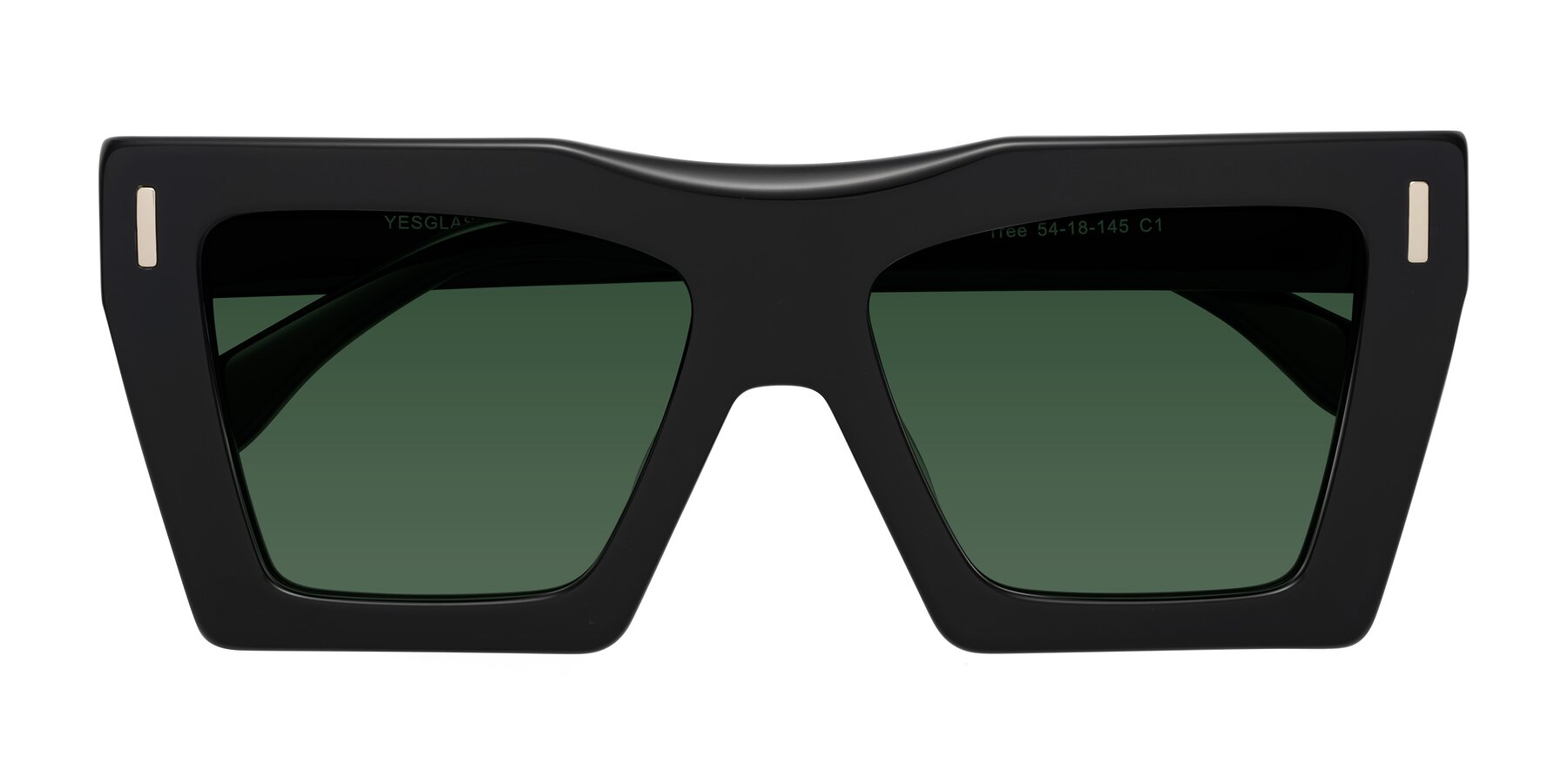 Folded Front of Tree in Black with Green Tinted Lenses