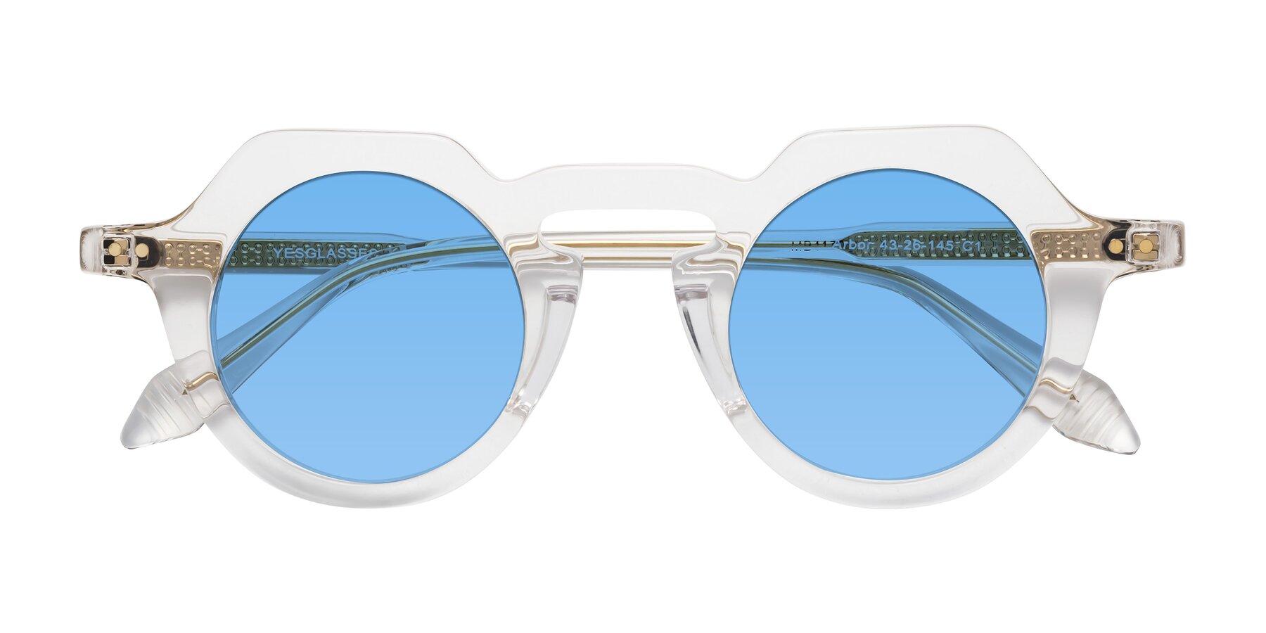 Folded Front of Arbor in Clear with Medium Blue Tinted Lenses