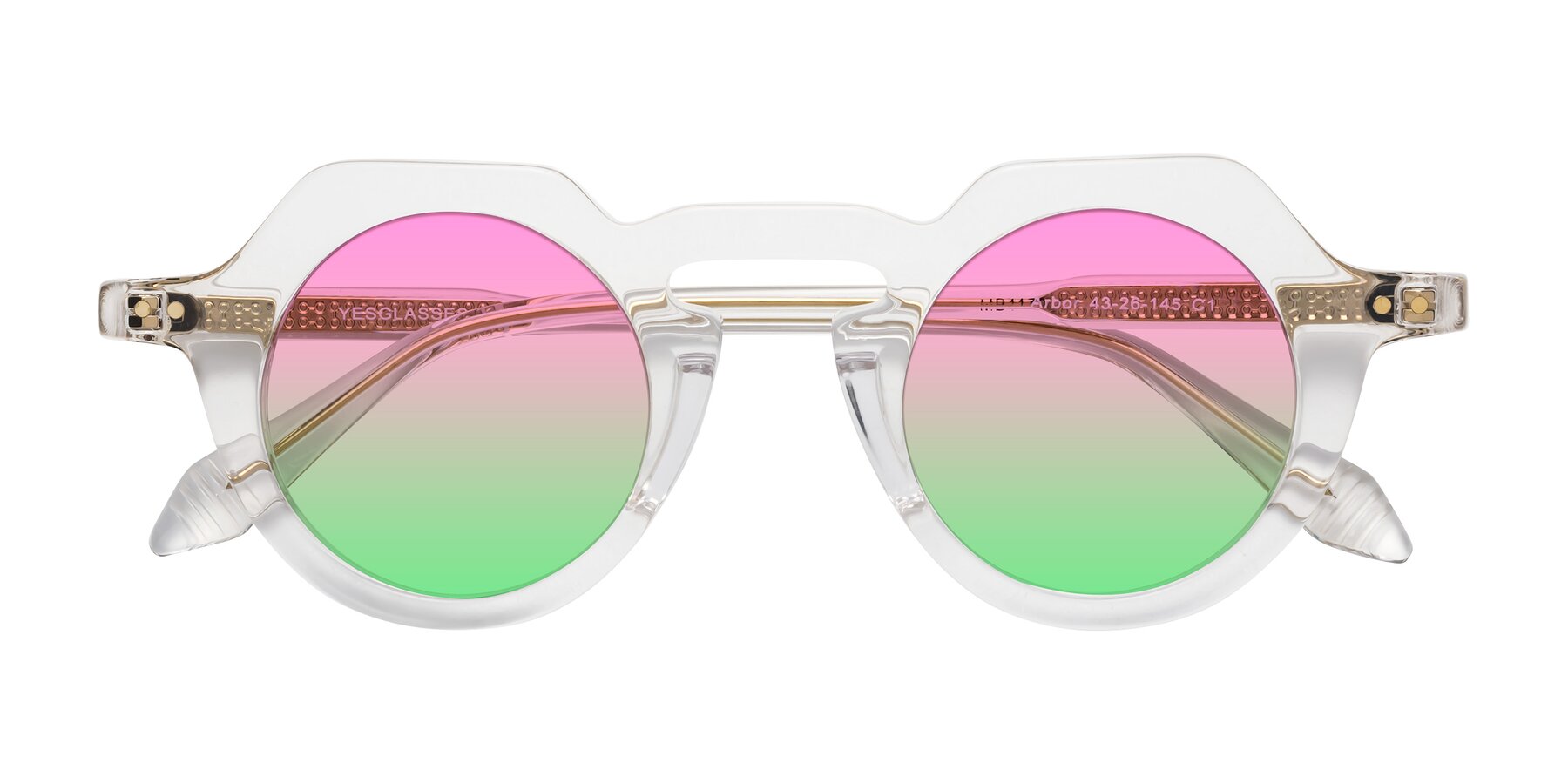 Folded Front of Arbor in Clear with Pink / Green Gradient Lenses