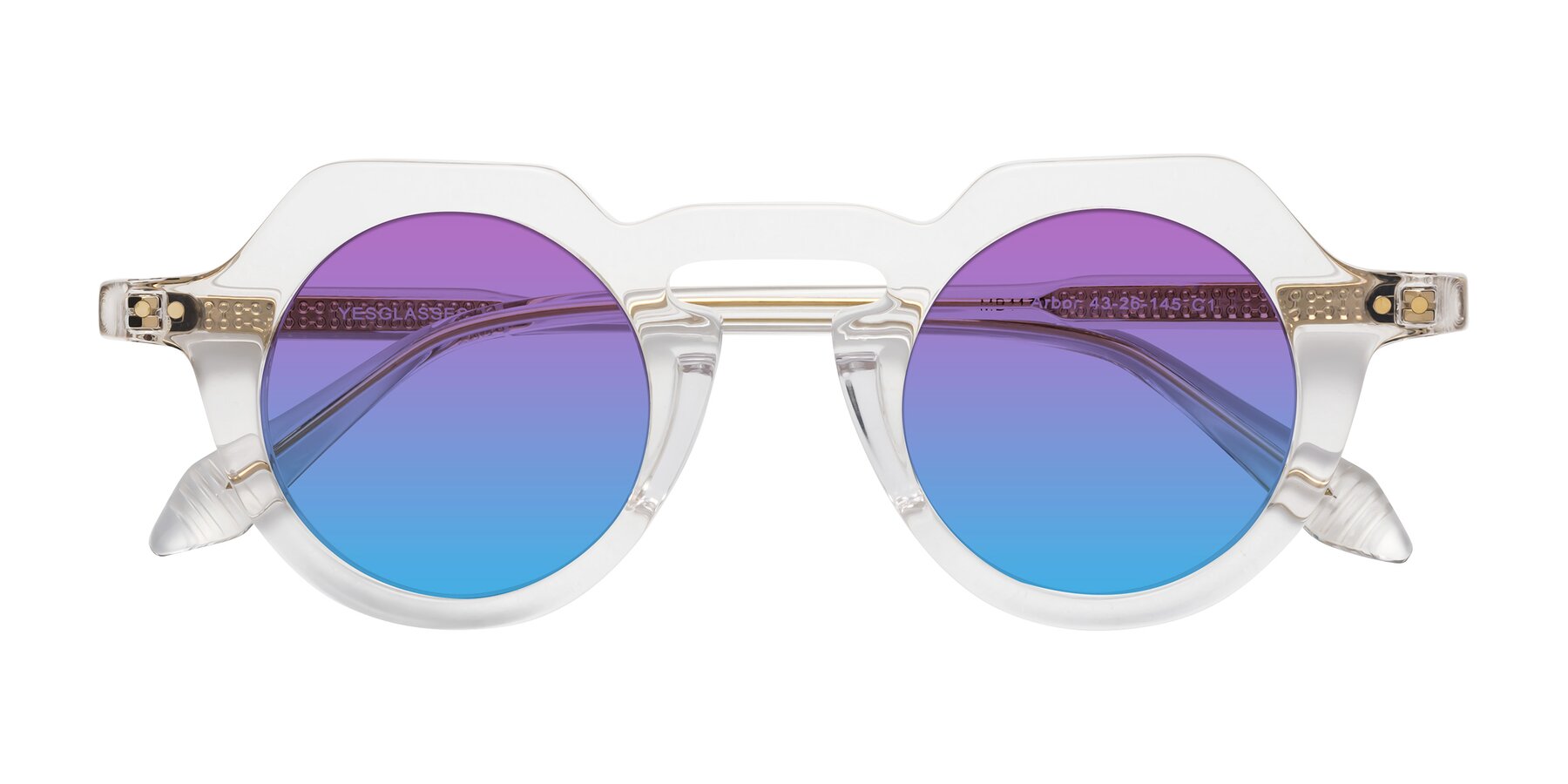 Folded Front of Arbor in Clear with Purple / Blue Gradient Lenses