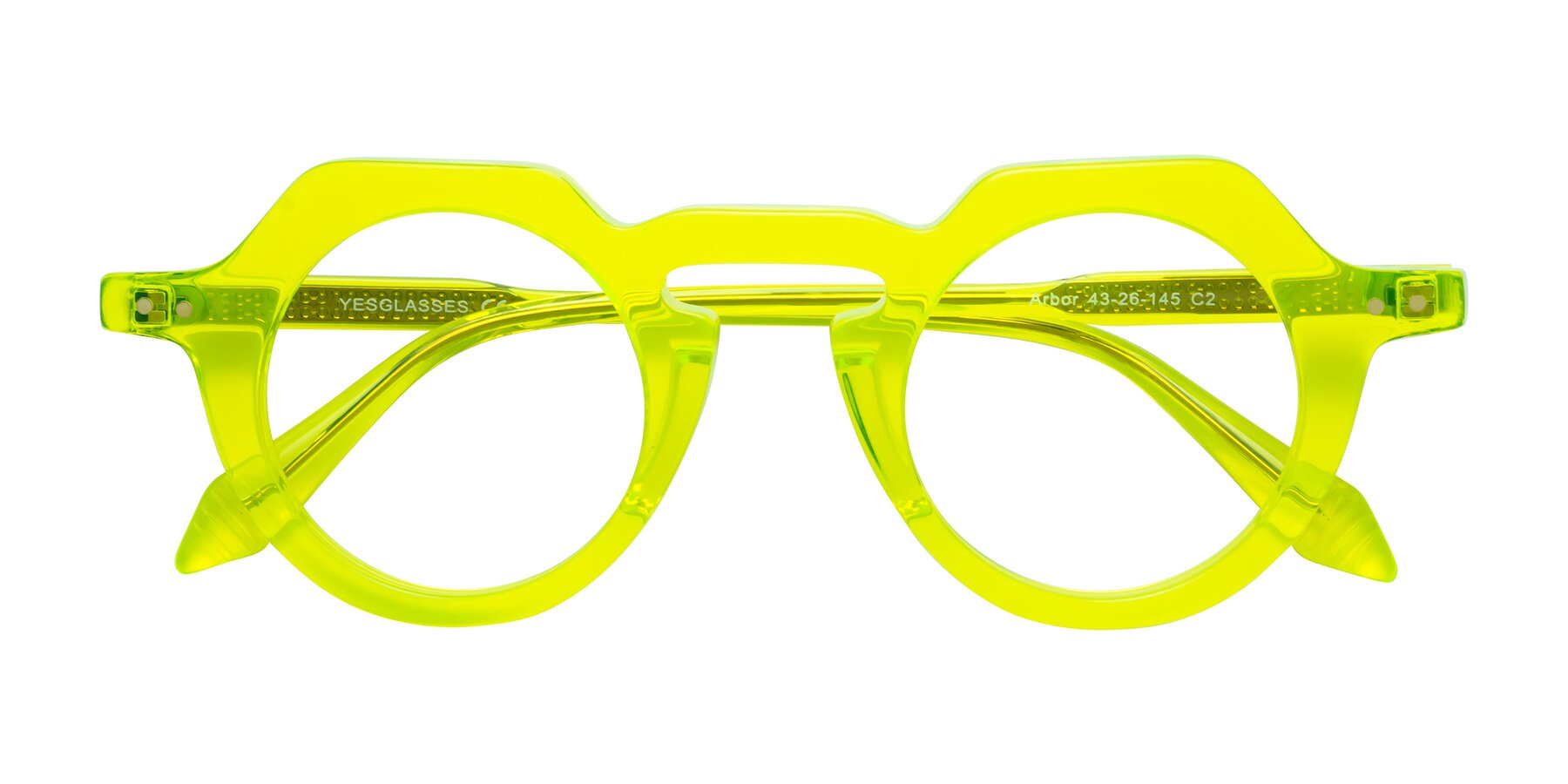 Folded Front of Arbor in Neon Yellow with Clear Blue Light Blocking Lenses