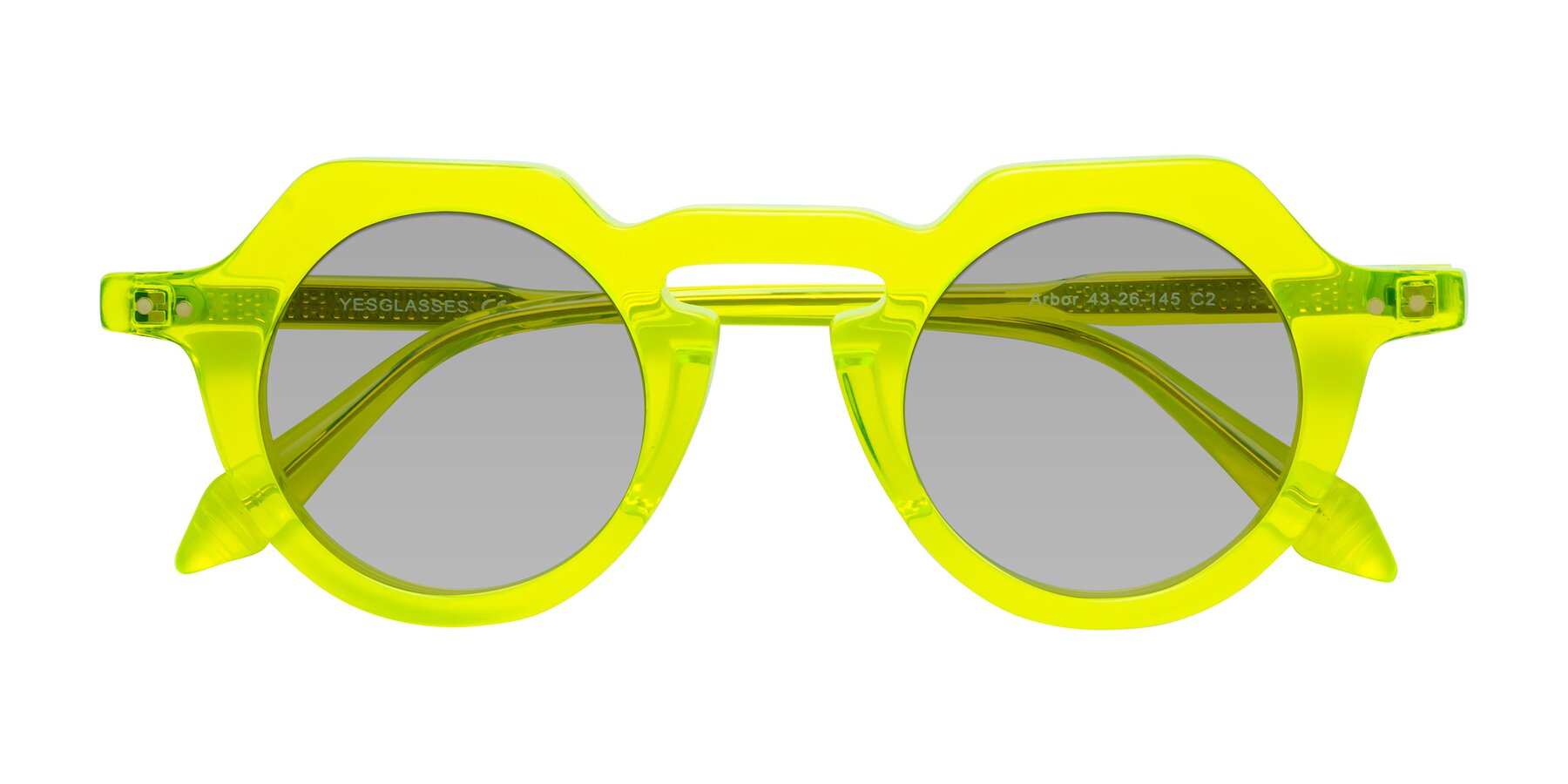 Folded Front of Arbor in Neon Yellow with Light Gray Tinted Lenses