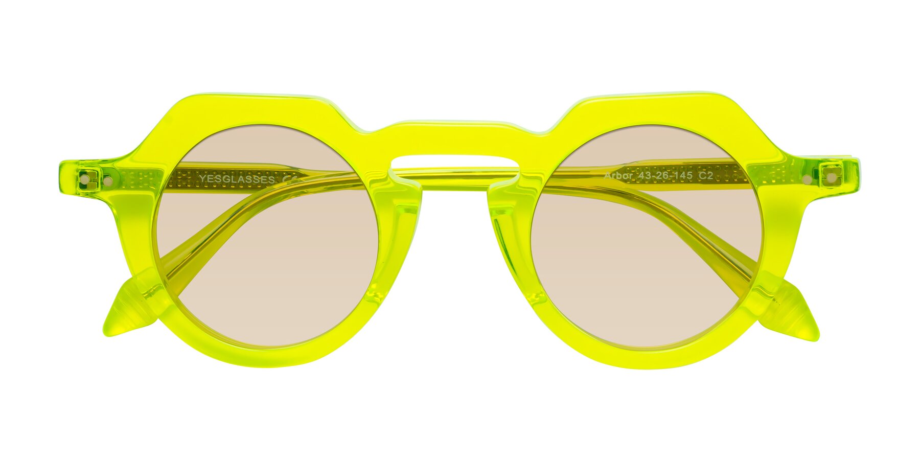 Folded Front of Arbor in Neon Yellow with Light Brown Tinted Lenses