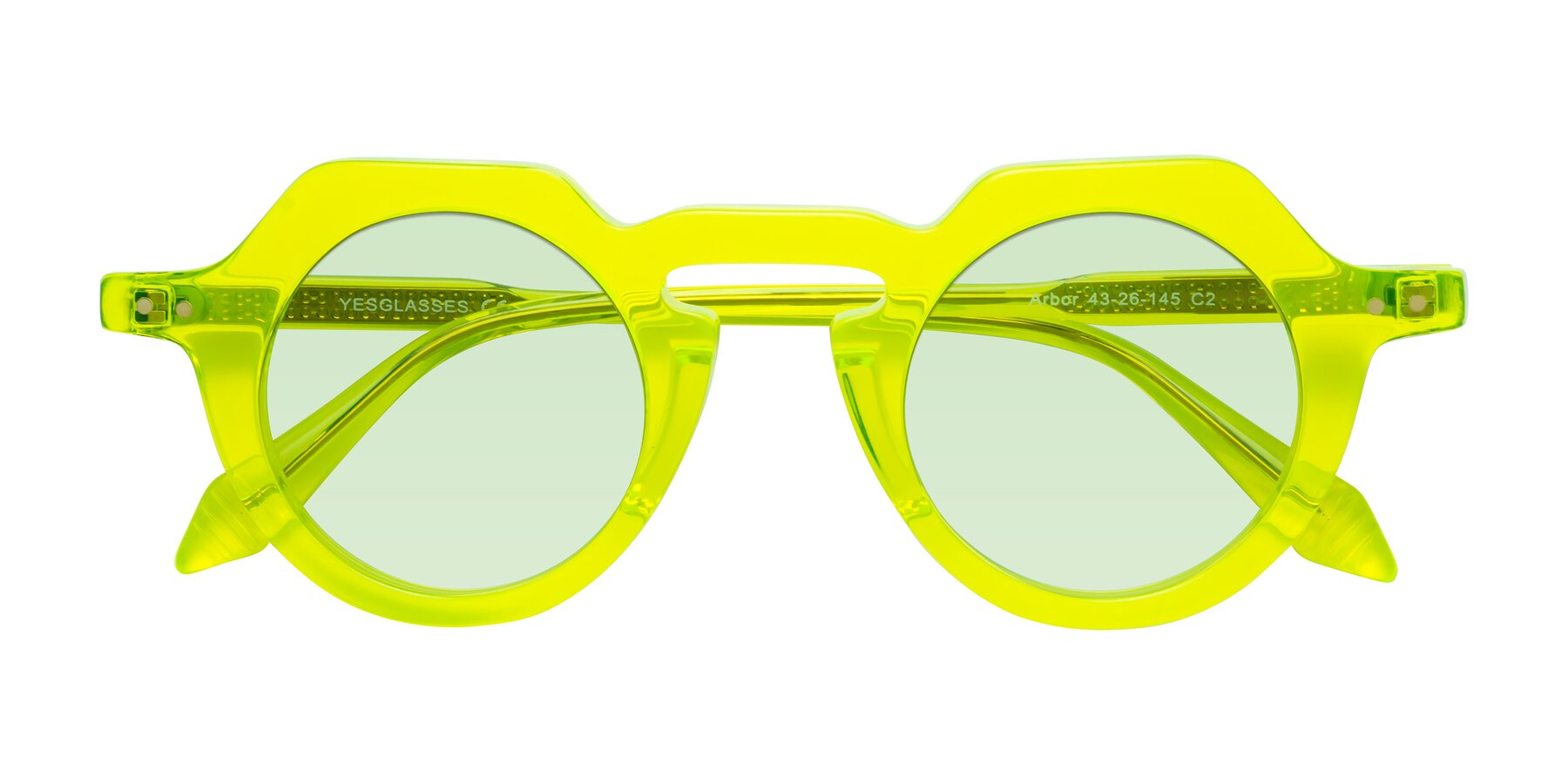 Folded Front of Arbor in Neon Yellow with Light Green Tinted Lenses