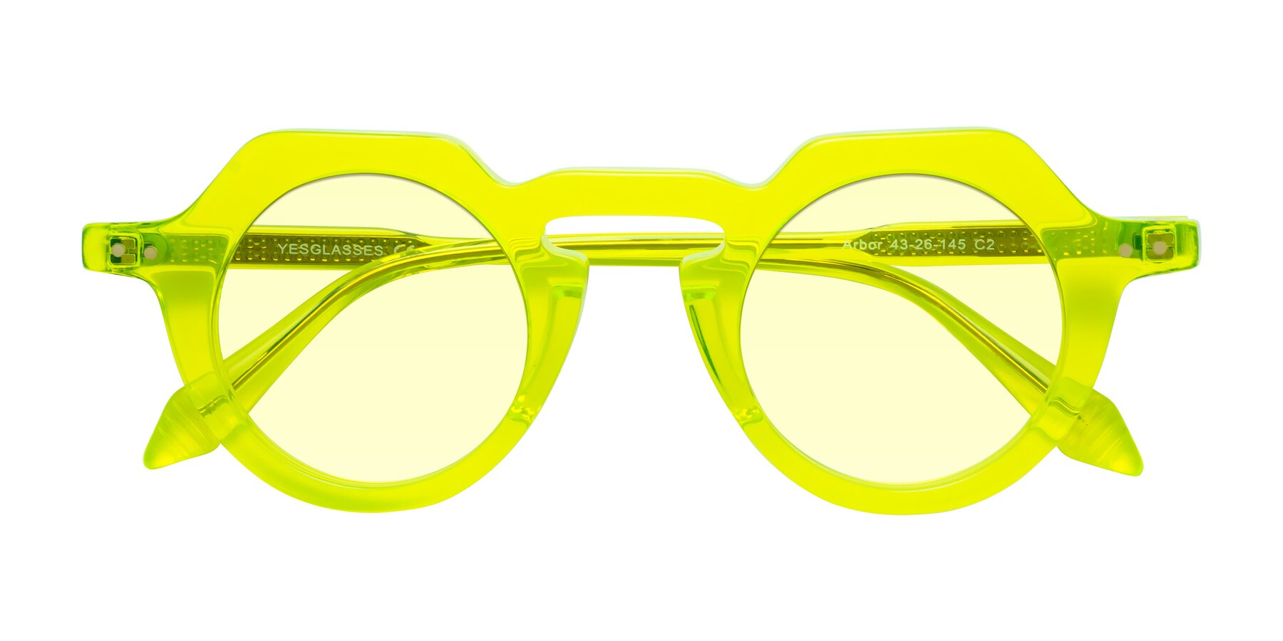 Folded Front of Arbor in Neon Yellow with Light Yellow Tinted Lenses