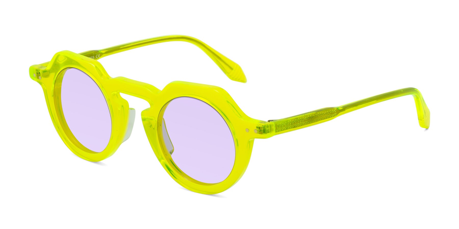 Angle of Arbor in Neon Yellow with Light Purple Tinted Lenses