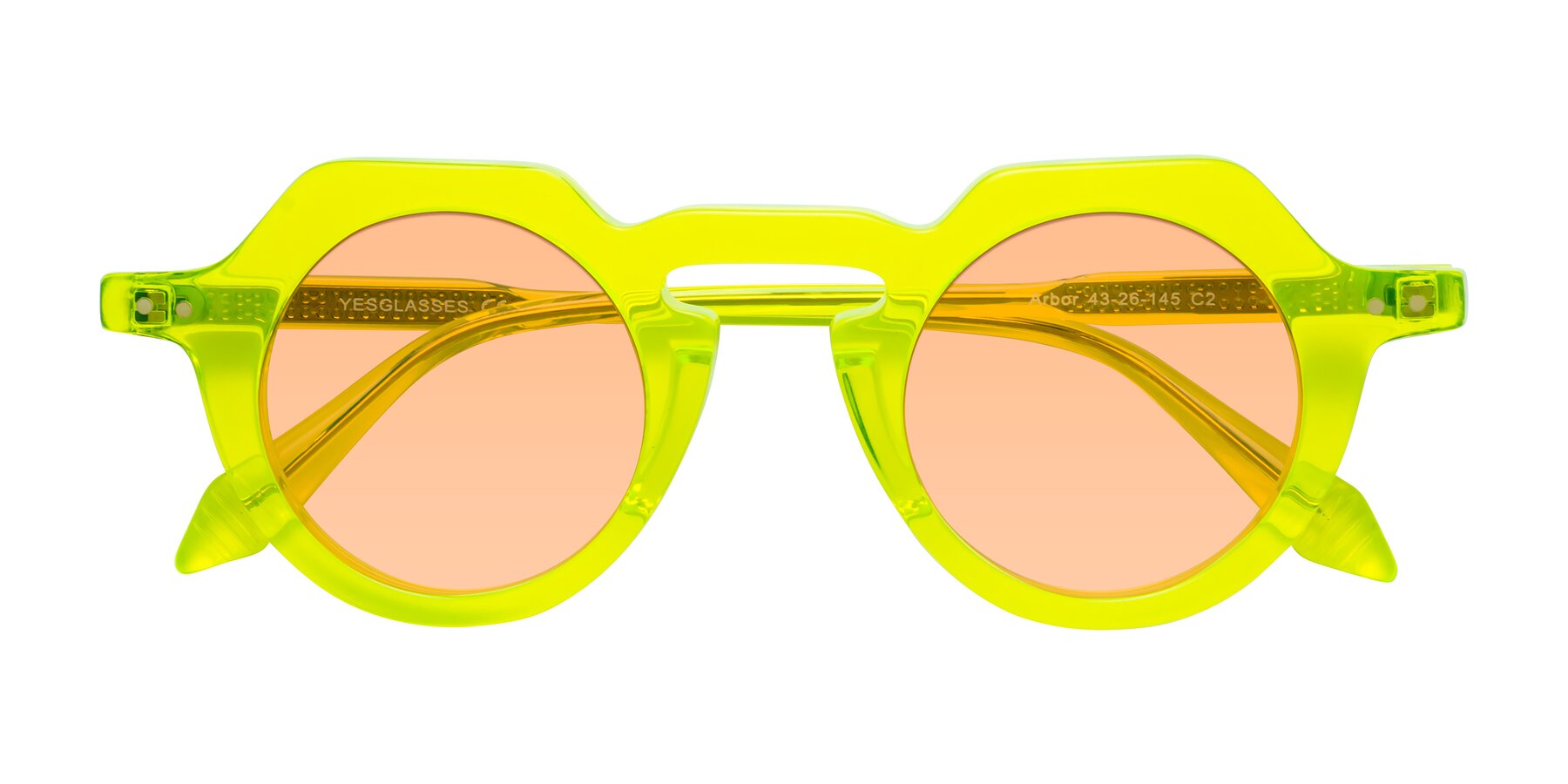 Folded Front of Arbor in Neon Yellow with Light Orange Tinted Lenses