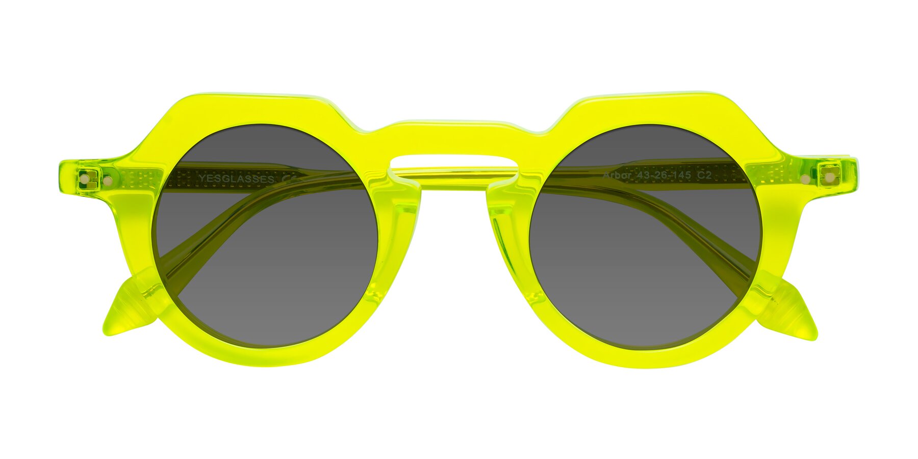 Folded Front of Arbor in Neon Yellow with Medium Gray Tinted Lenses