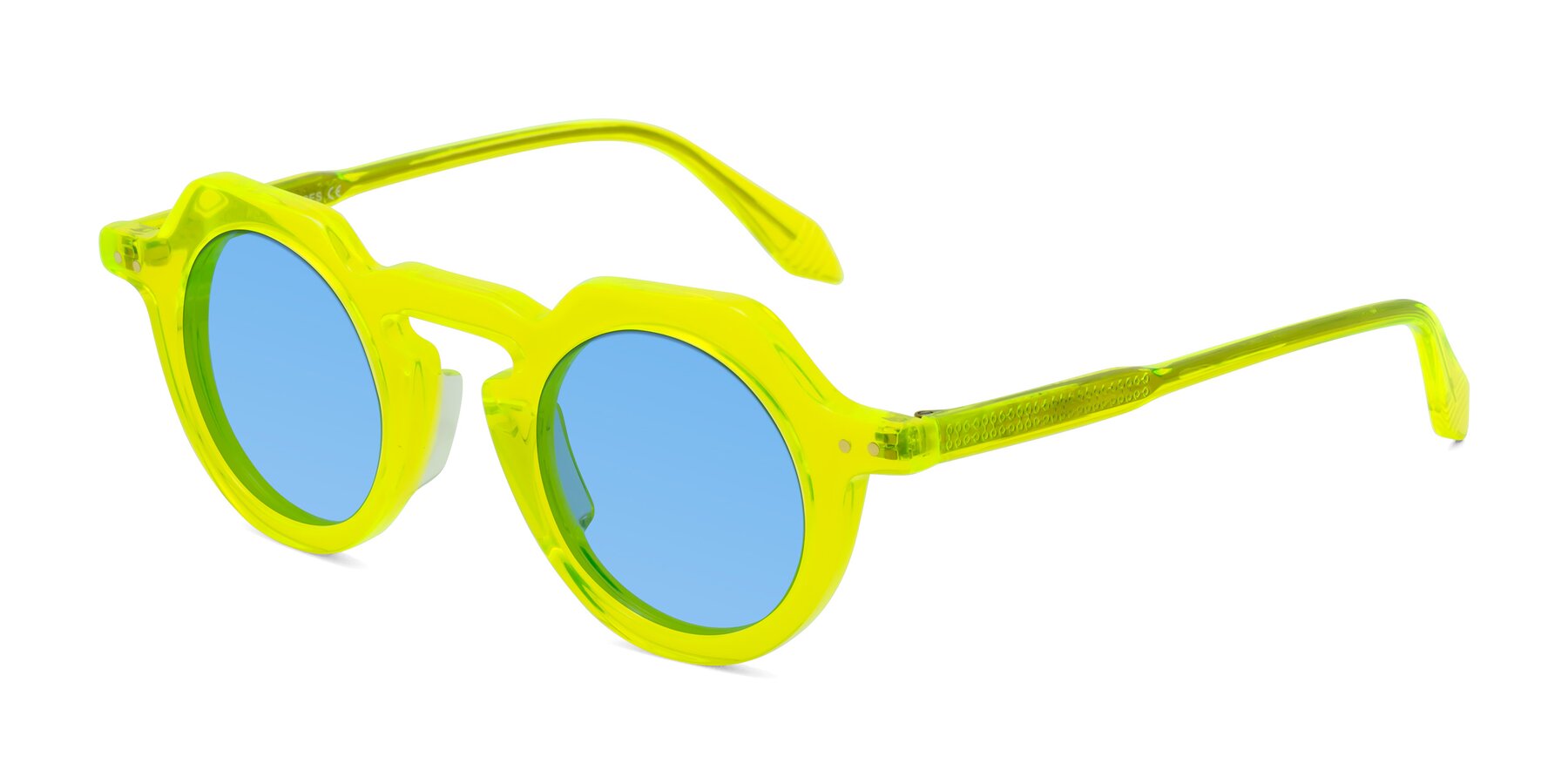 Angle of Arbor in Neon Yellow with Medium Blue Tinted Lenses