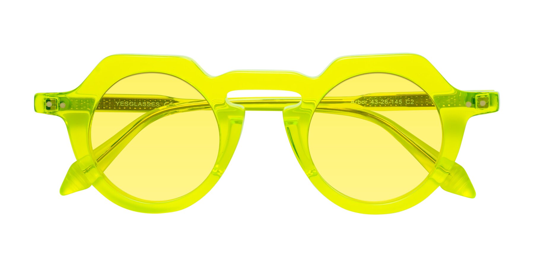 Folded Front of Arbor in Neon Yellow with Medium Yellow Tinted Lenses