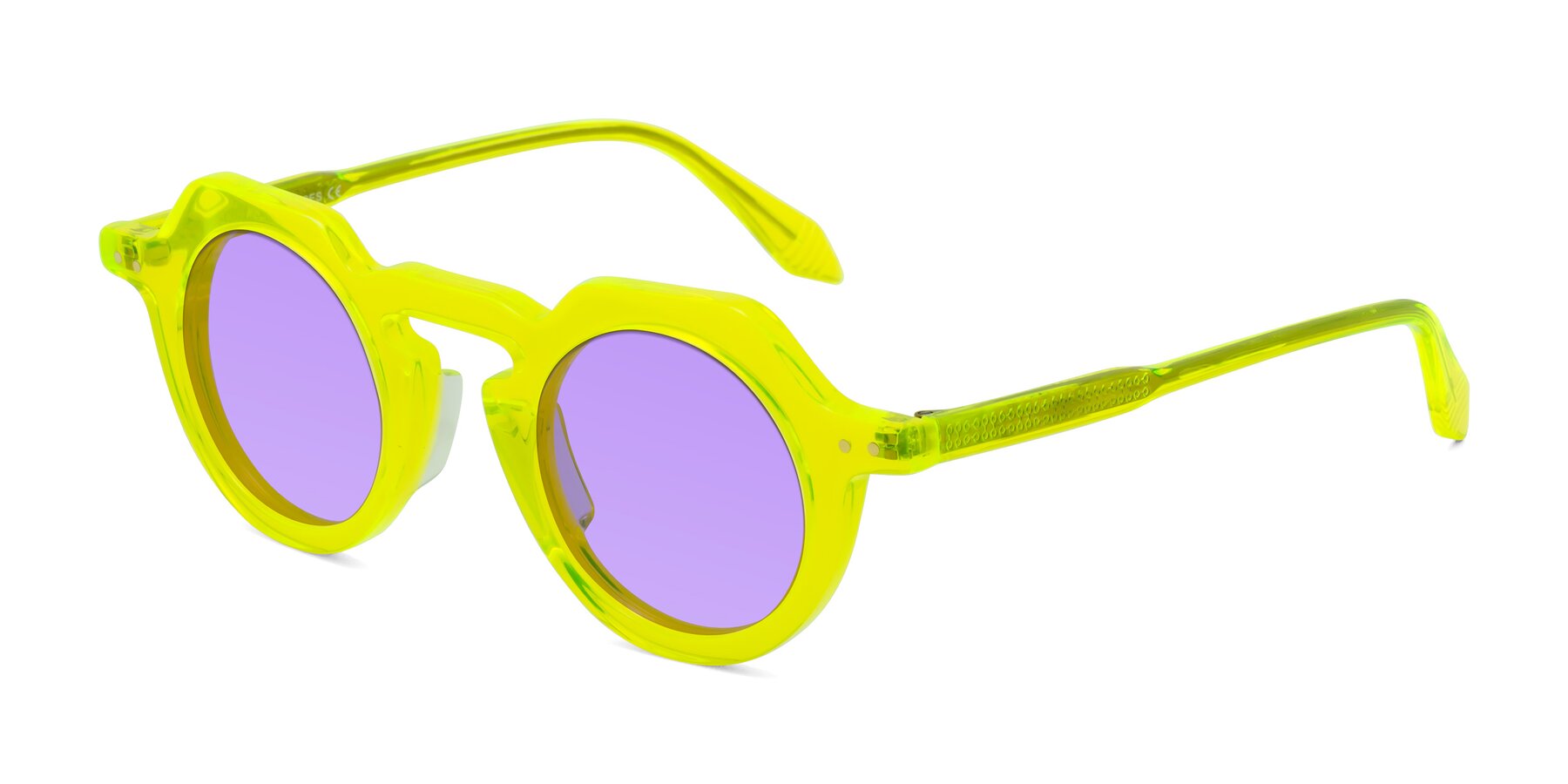 Angle of Arbor in Neon Yellow with Medium Purple Tinted Lenses