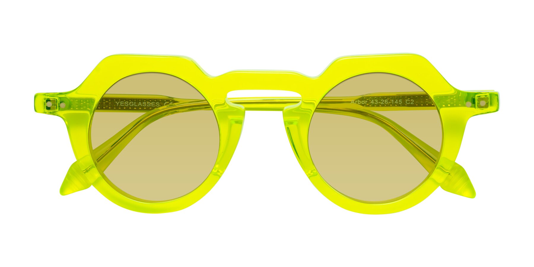 Folded Front of Arbor in Neon Yellow with Medium Champagne Tinted Lenses