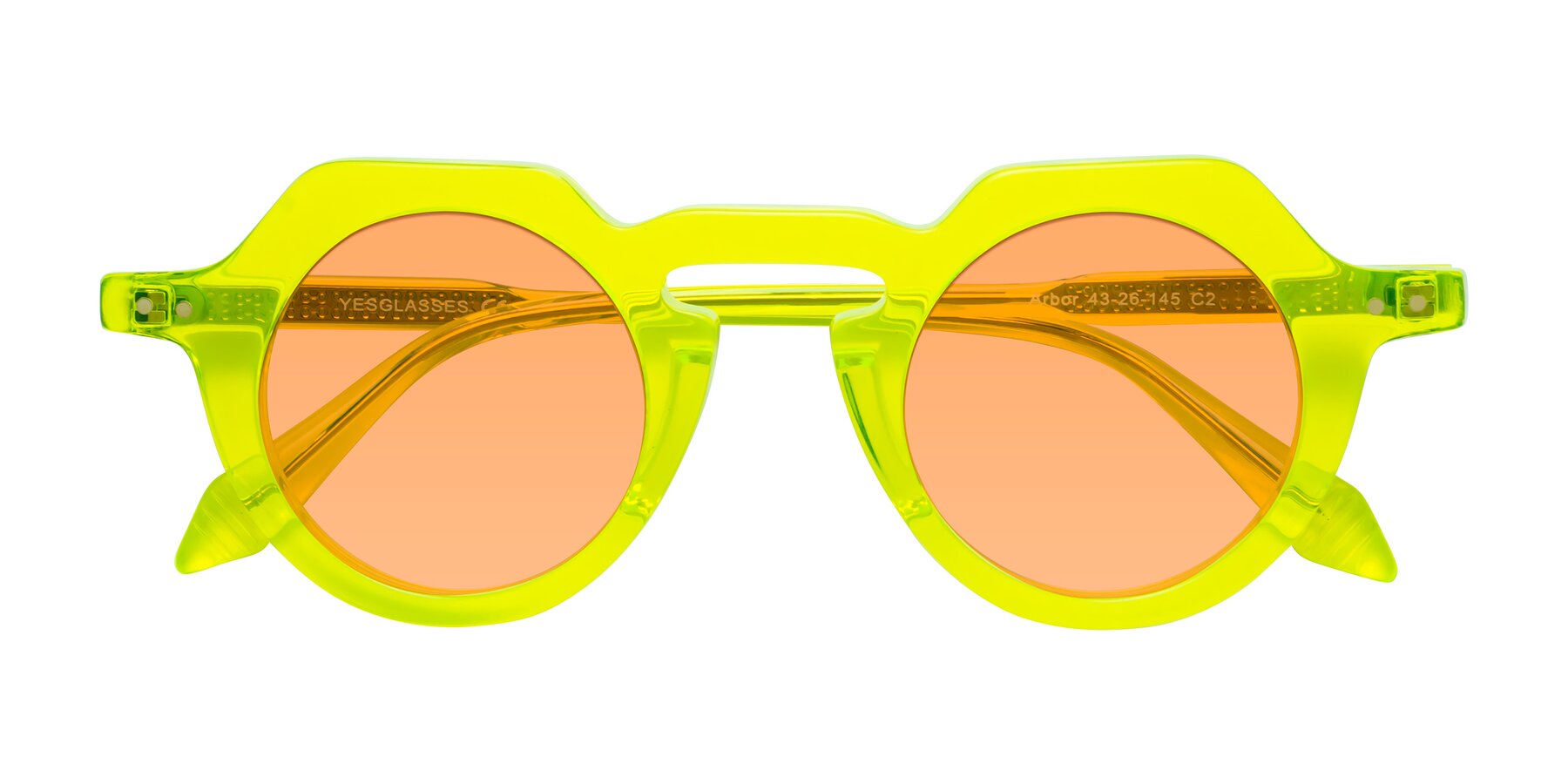 Folded Front of Arbor in Neon Yellow with Medium Orange Tinted Lenses