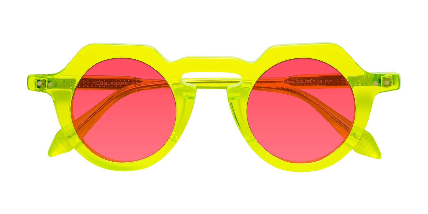 Folded Front of Arbor in Neon Yellow with Red Tinted Lenses