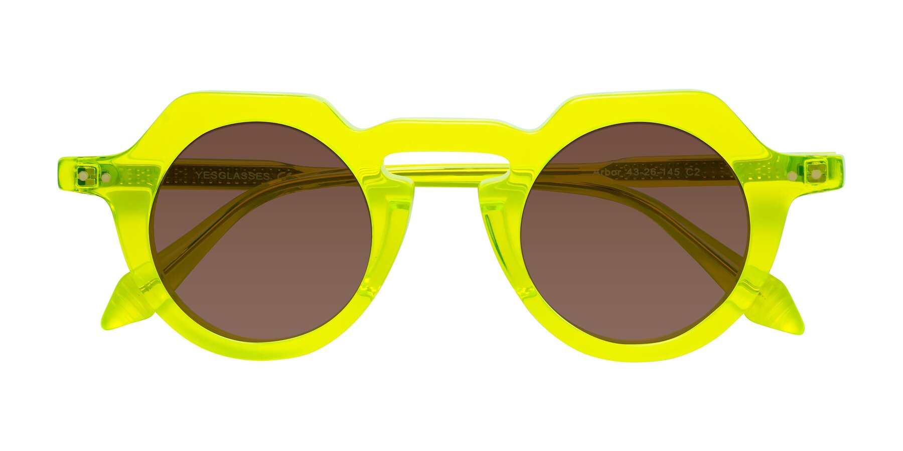 Folded Front of Arbor in Neon Yellow with Brown Tinted Lenses