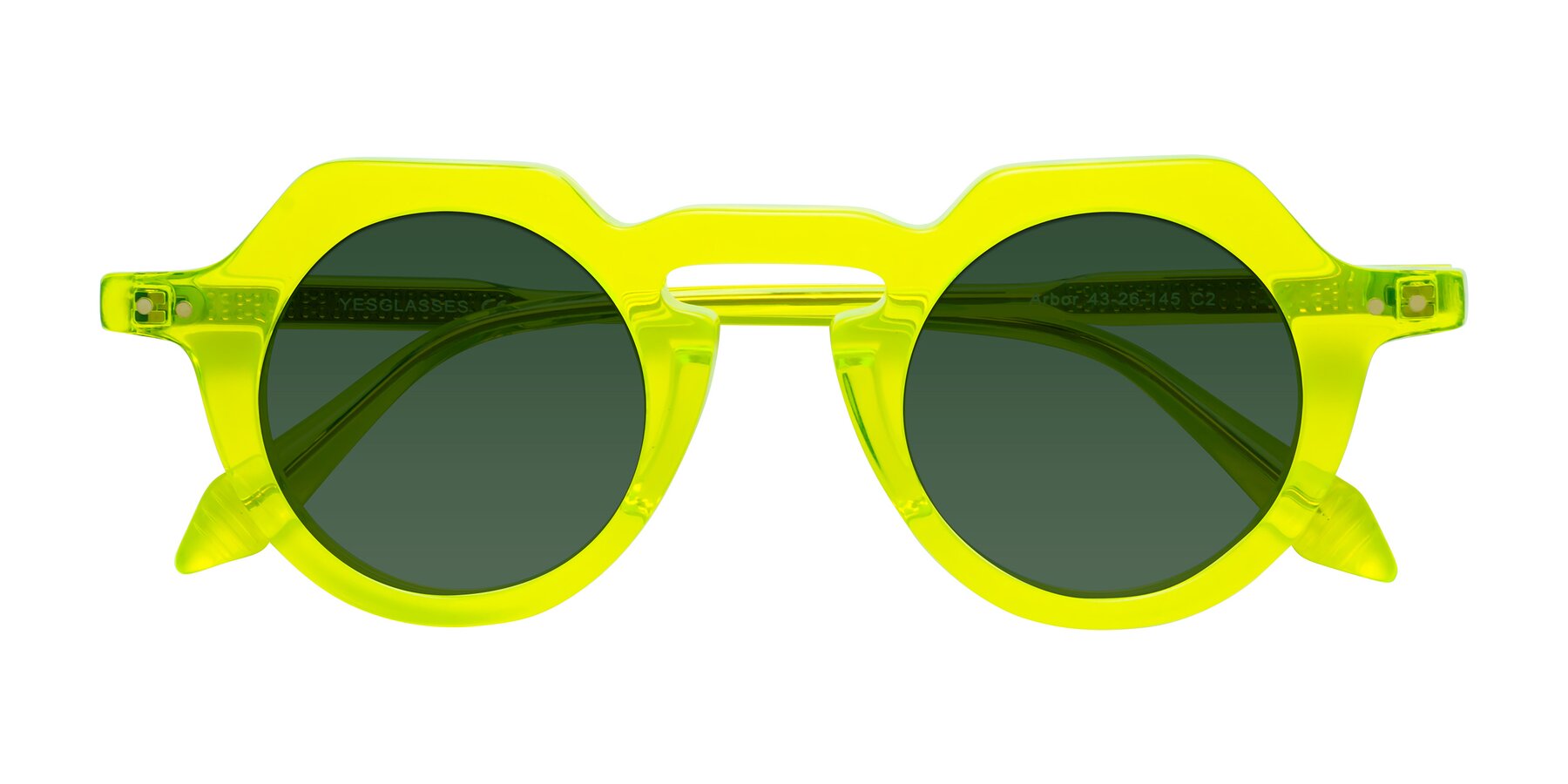 Folded Front of Arbor in Neon Yellow with Green Tinted Lenses