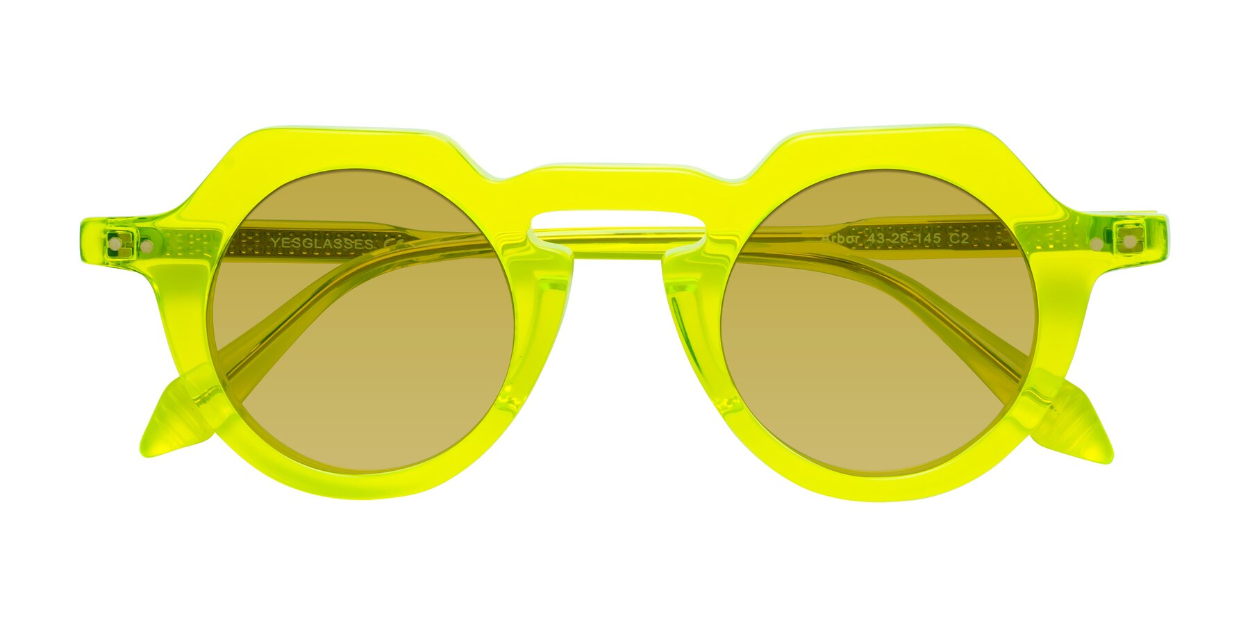 Folded Front of Arbor in Neon Yellow with Champagne Tinted Lenses