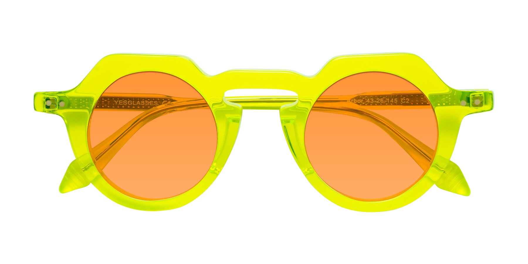 Folded Front of Arbor in Neon Yellow with Orange Tinted Lenses