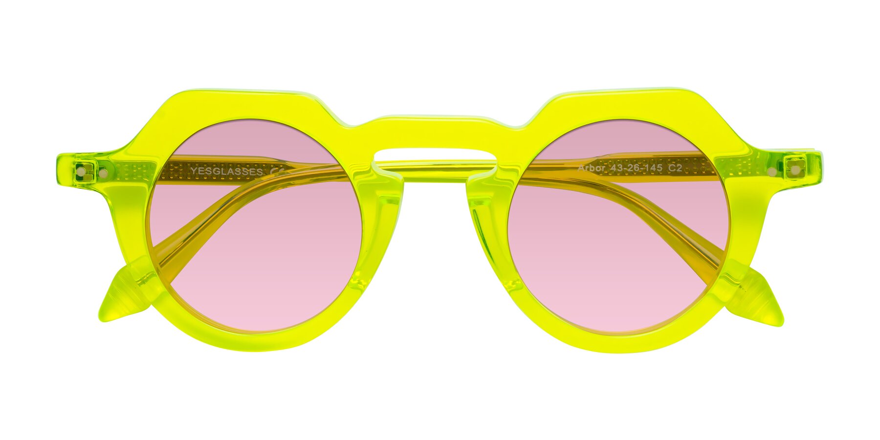 Folded Front of Arbor in Neon Yellow with Light Wine Tinted Lenses