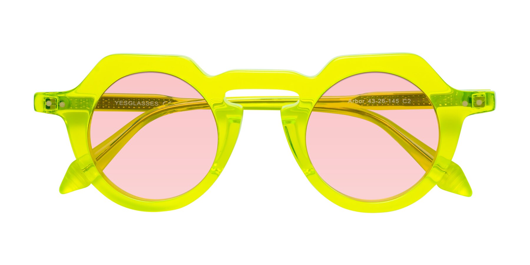 Folded Front of Arbor in Neon Yellow with Light Garnet Tinted Lenses