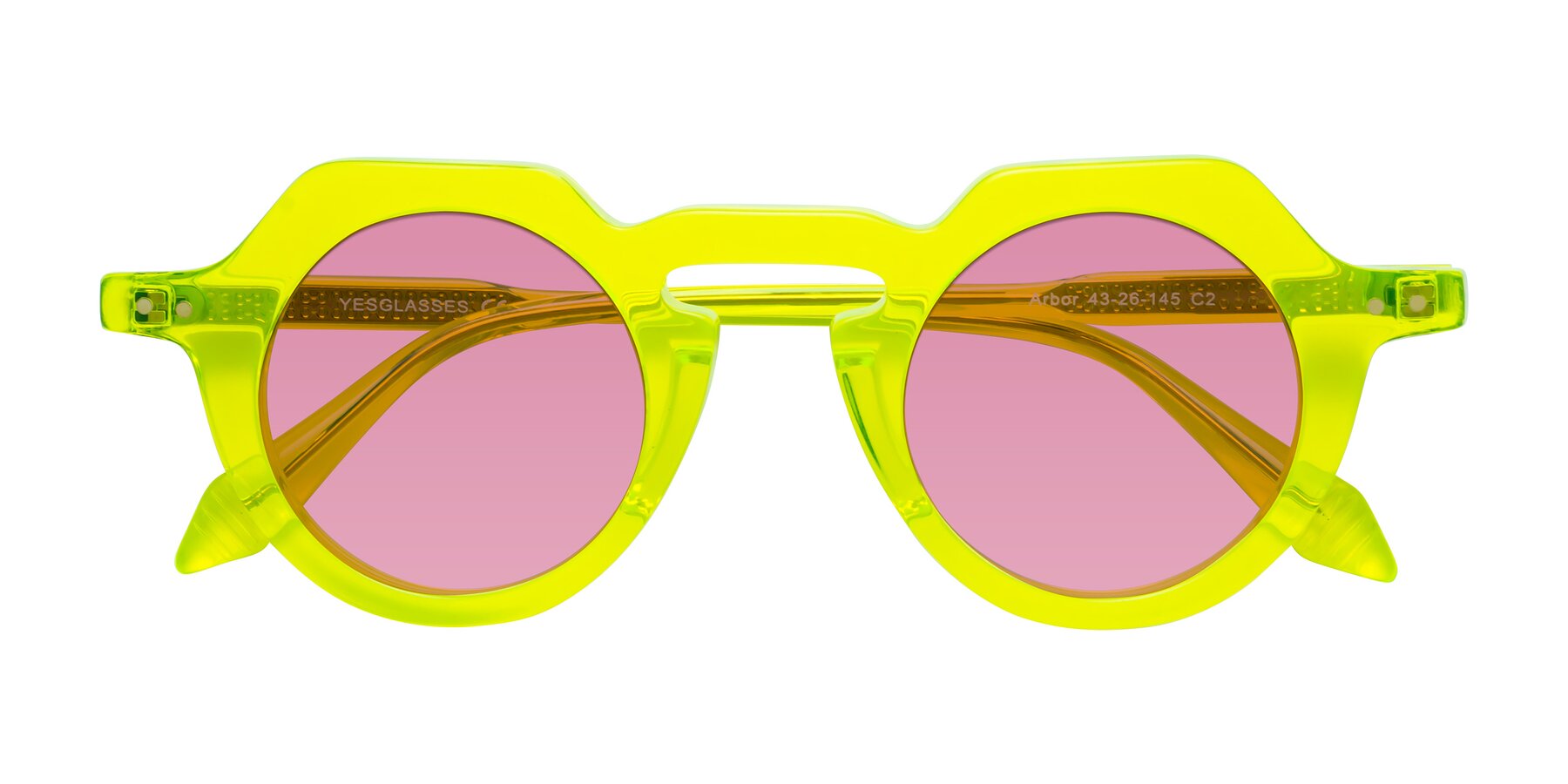 Folded Front of Arbor in Neon Yellow with Medium Wine Tinted Lenses