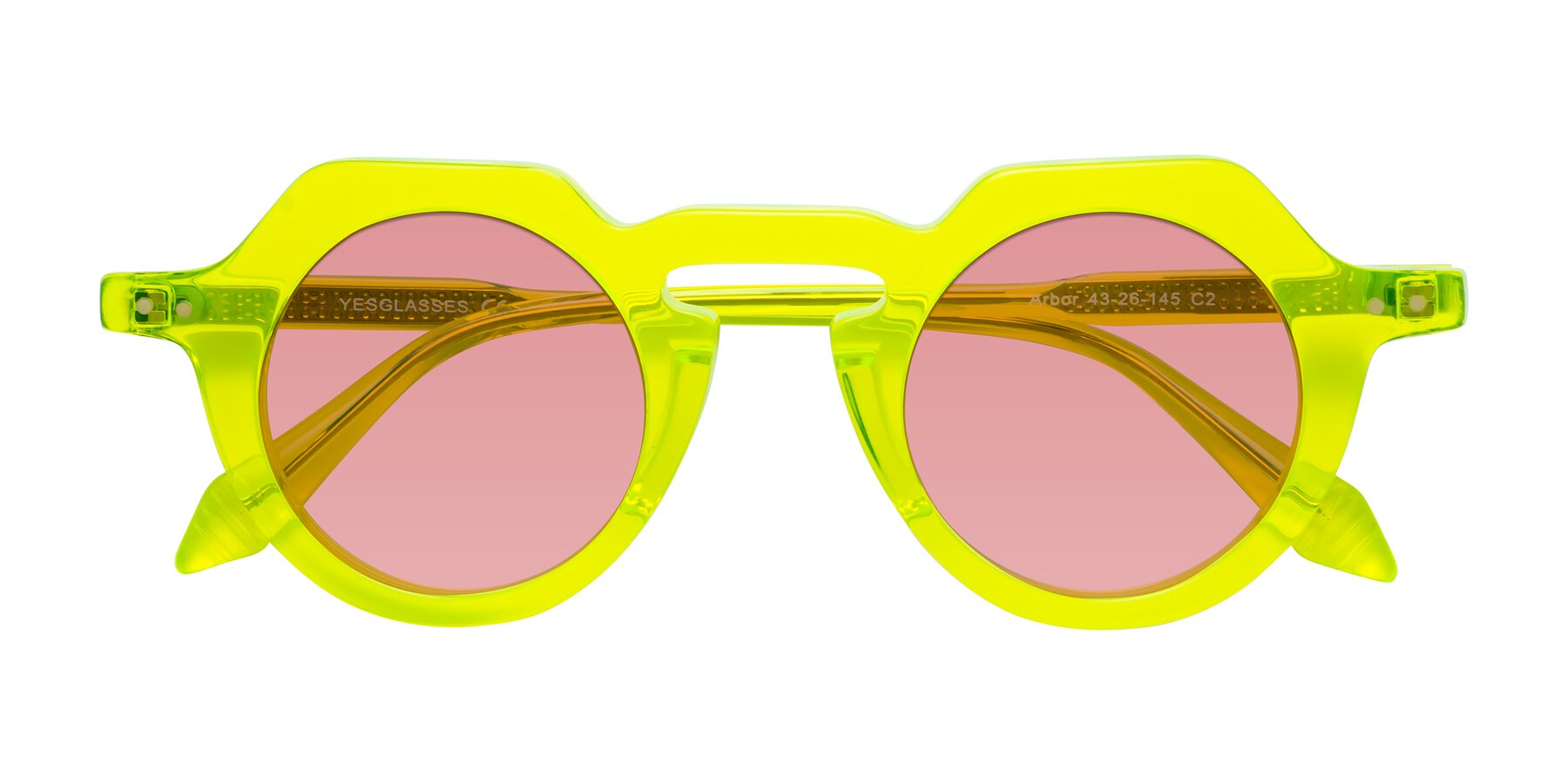 Folded Front of Arbor in Neon Yellow with Medium Garnet Tinted Lenses