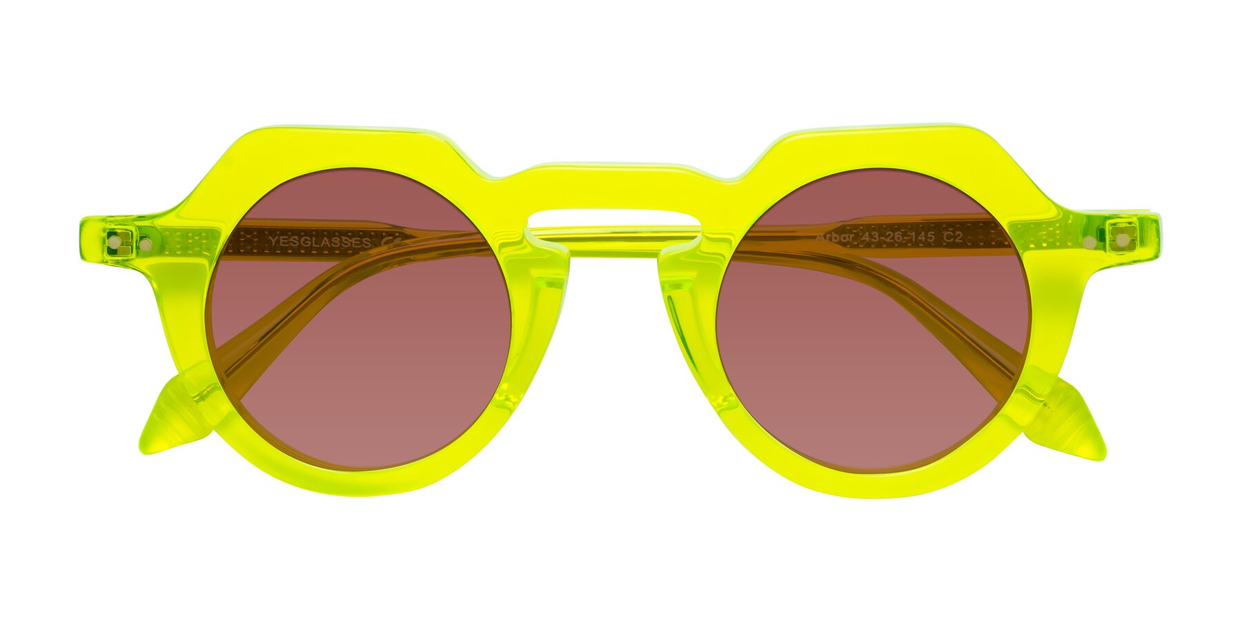 Folded Front of Arbor in Neon Yellow with Garnet Tinted Lenses