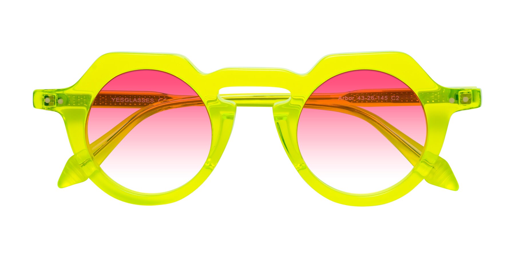 Folded Front of Arbor in Neon Yellow with Pink Gradient Lenses