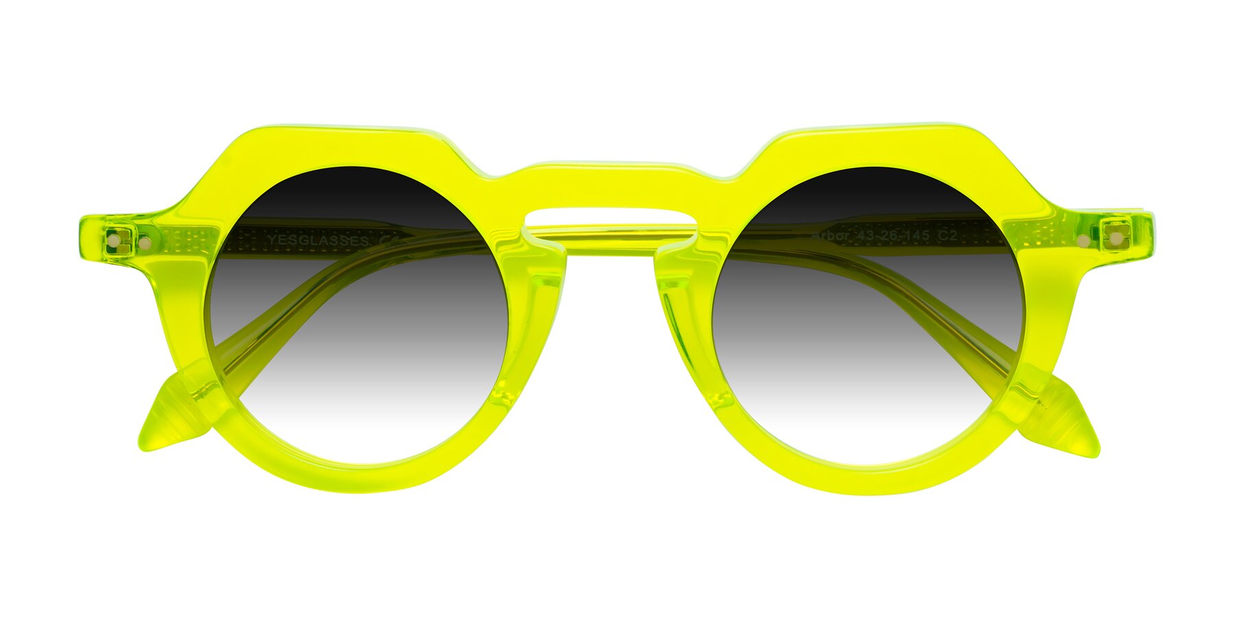 Folded Front of Arbor in Neon Yellow with Gray Gradient Lenses